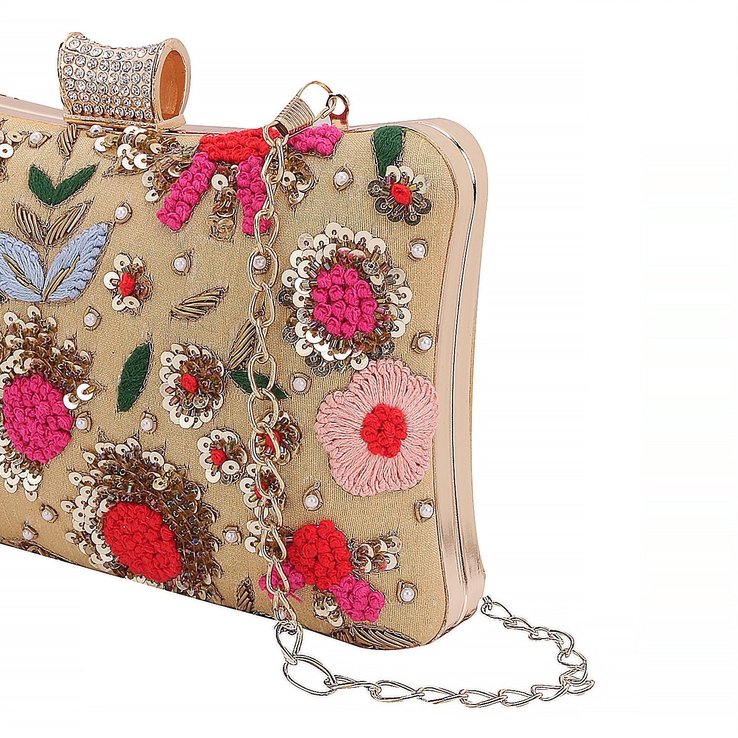 Golden Handmade Thread Embroidery Partywear Clutch