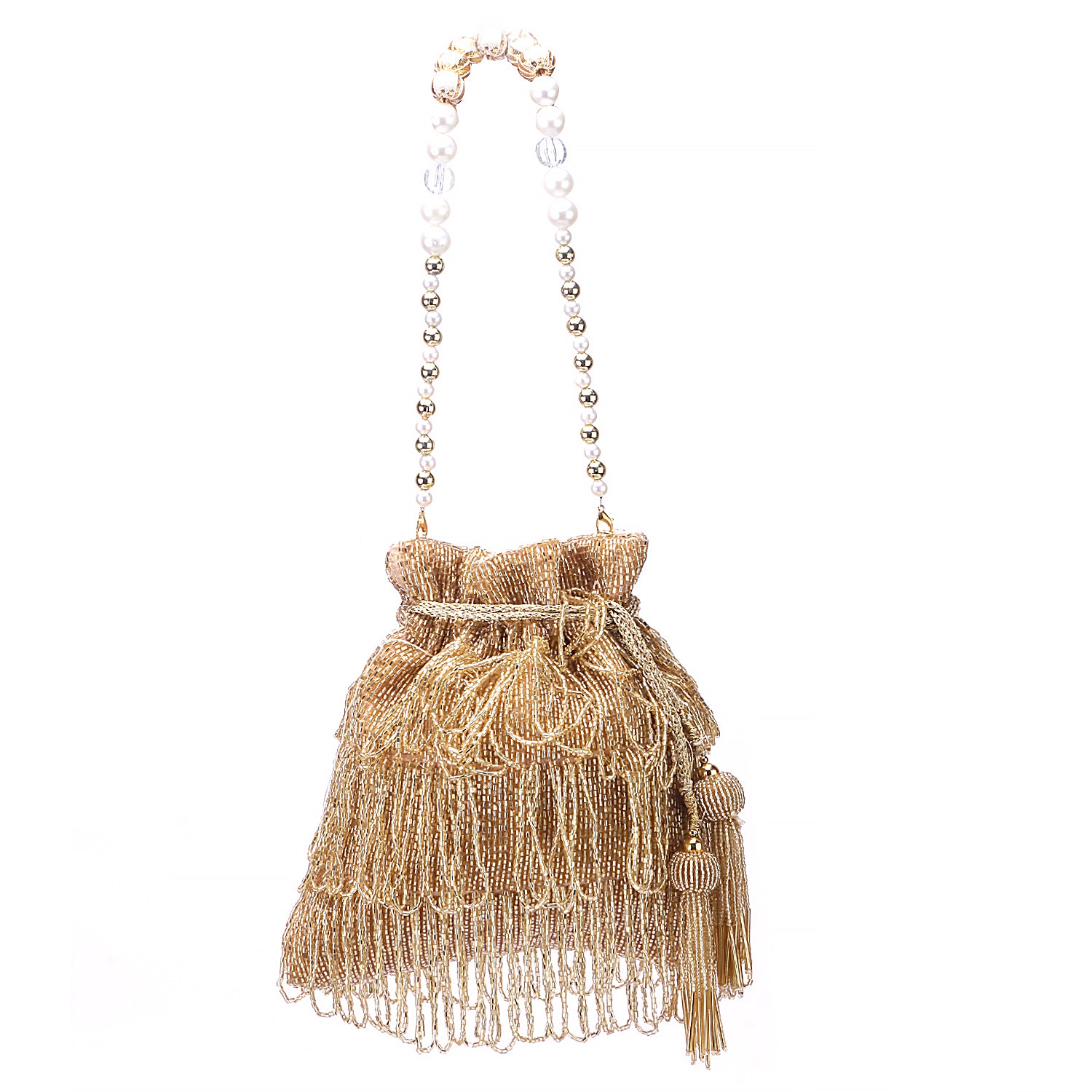 gold three layer tassel potli