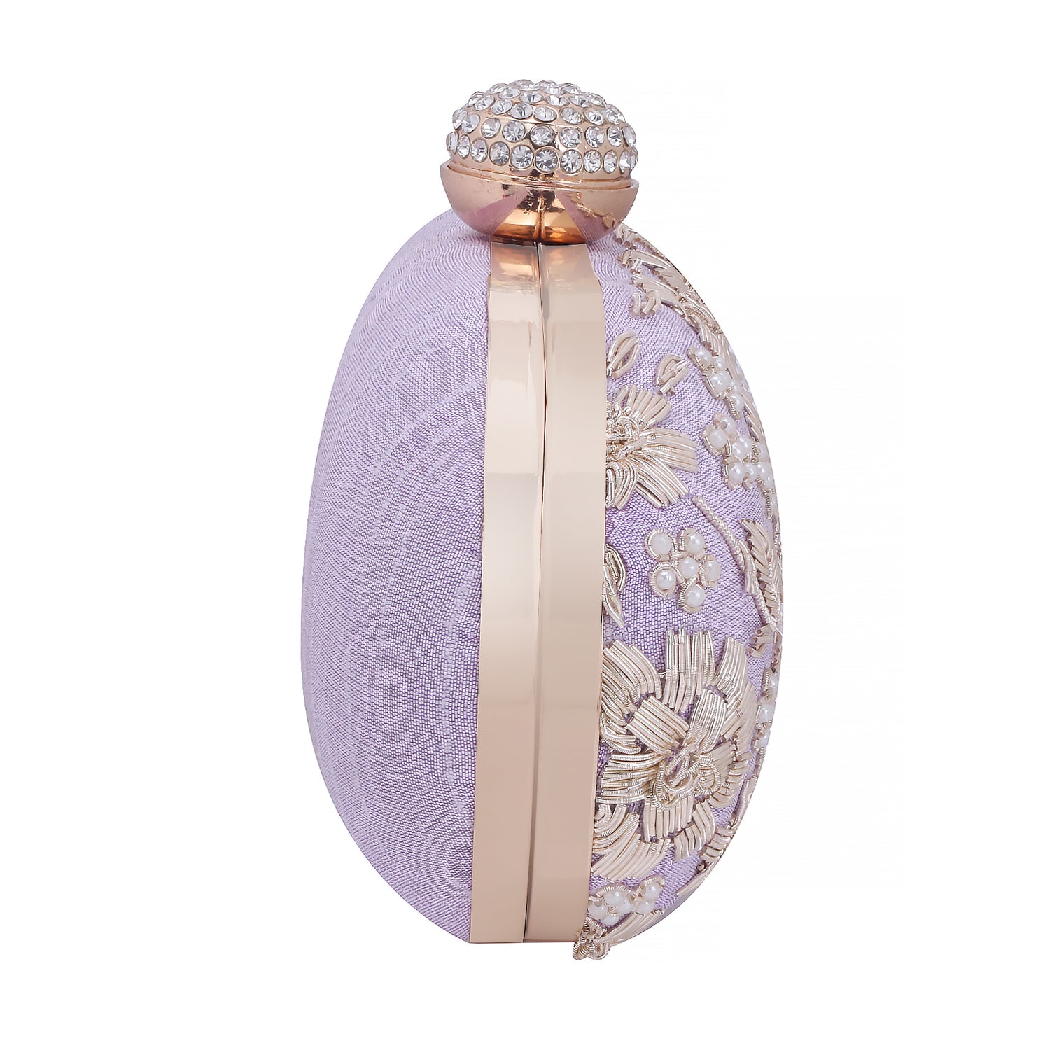 handmade embroidery lilac oval clutch