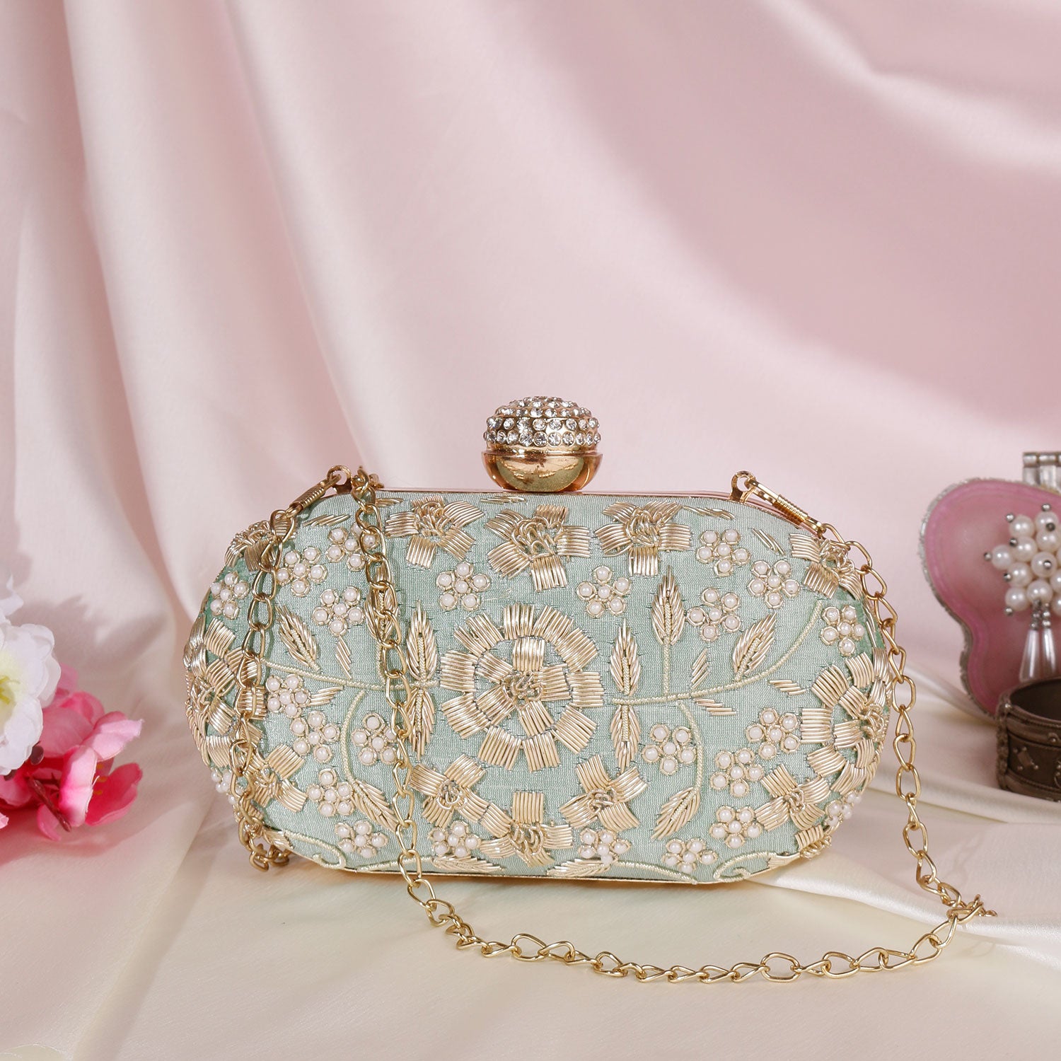 Swisni mint green dabka clutch bag