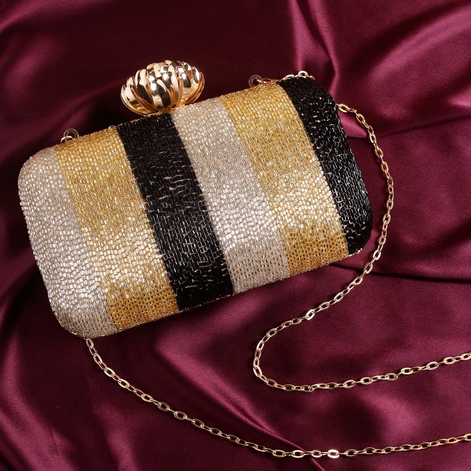 Embroidered Box Clutch For Casual Use