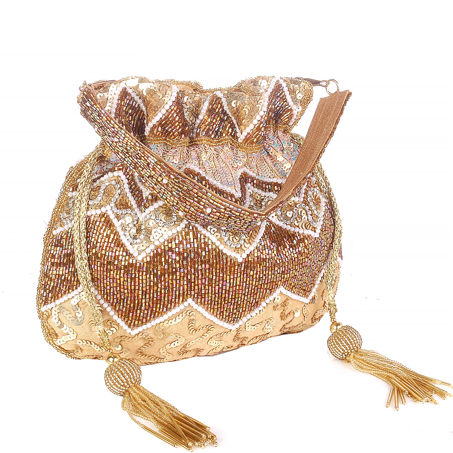 Designer Golden Embroidered Ethnic Potli Bag