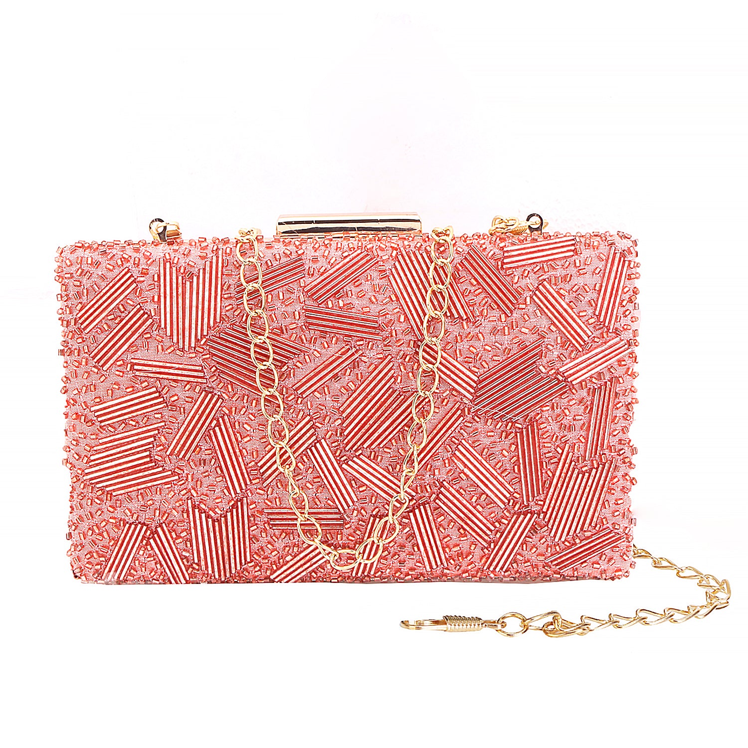 Peach Cutdana Handmade Embroidery Rectungler Clutch