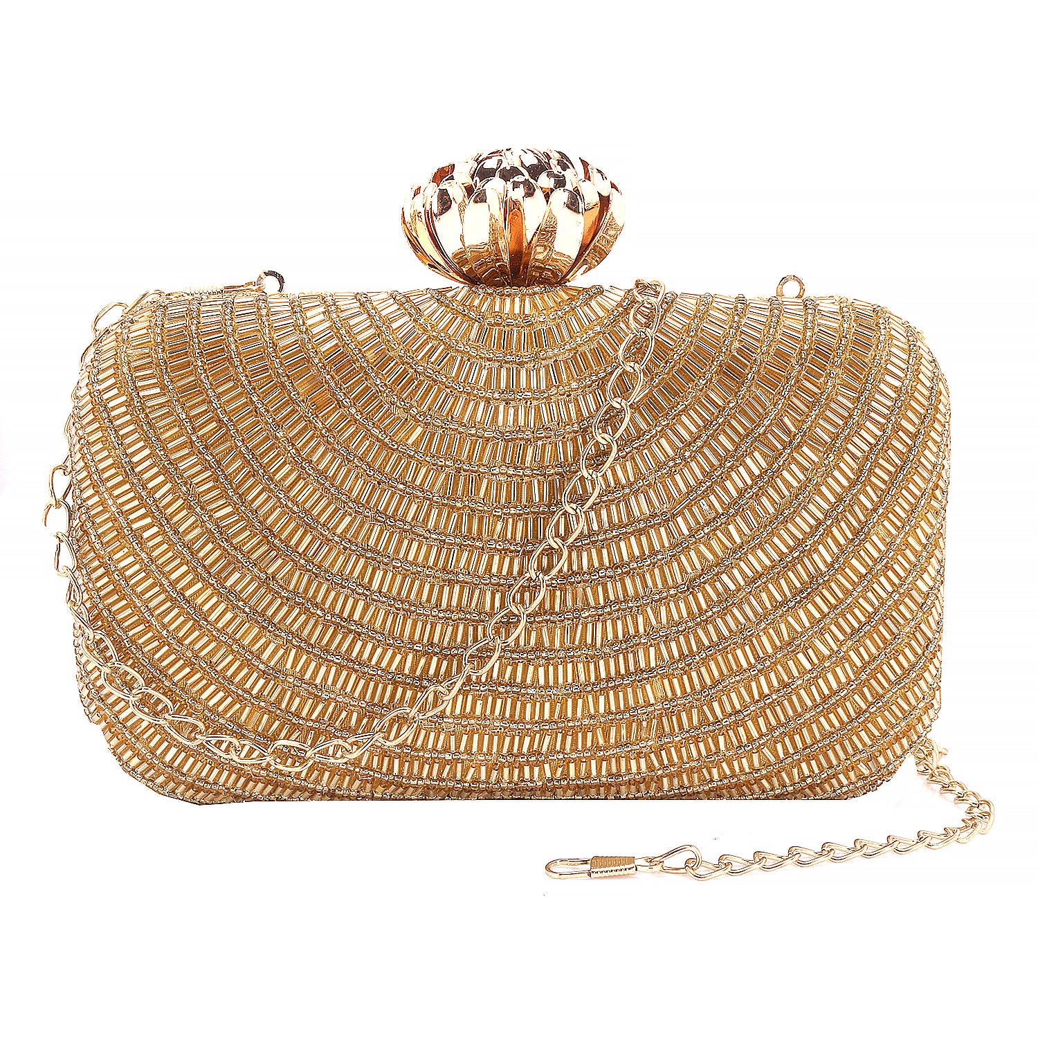 latest golden swirl design embroidered clutch bag
