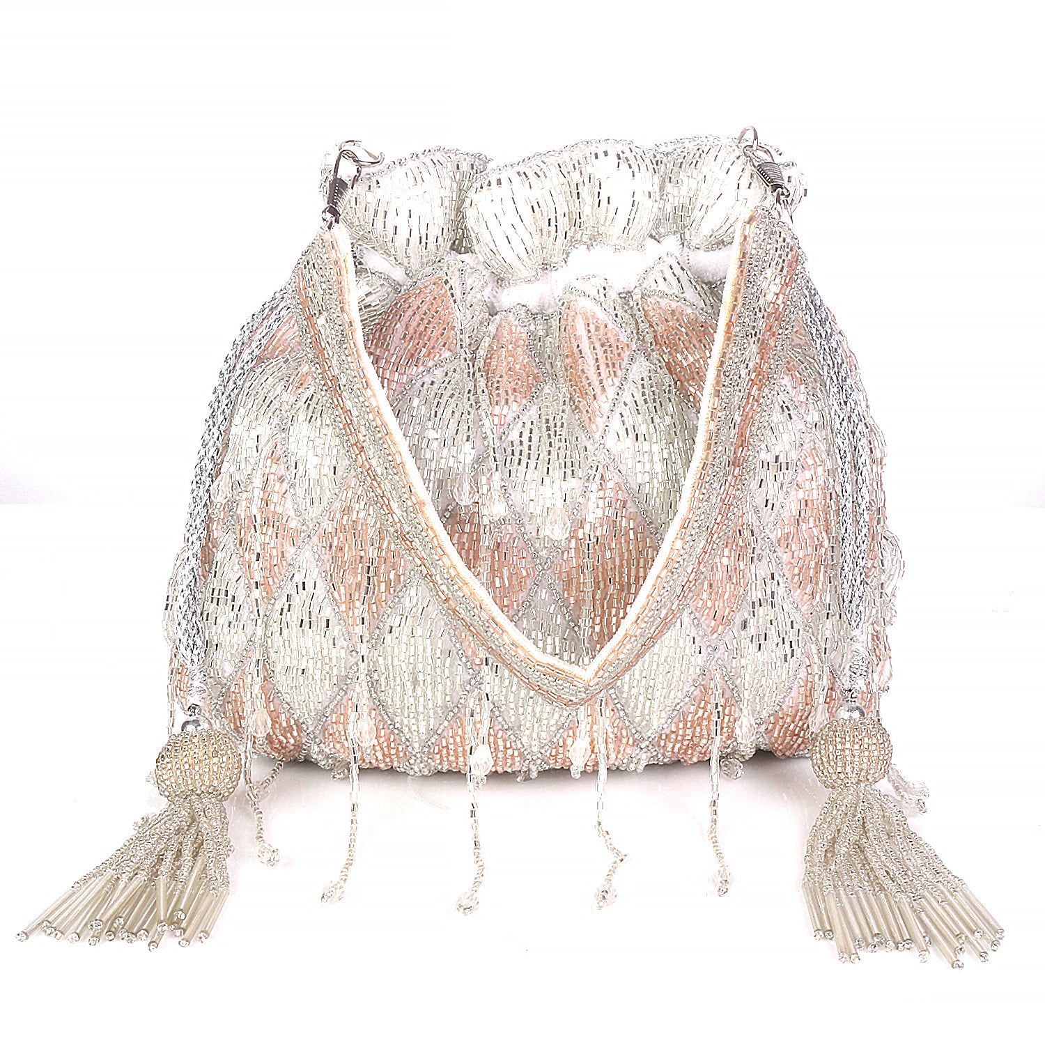 Silver With Rose Gold Embroidered Potli Bag