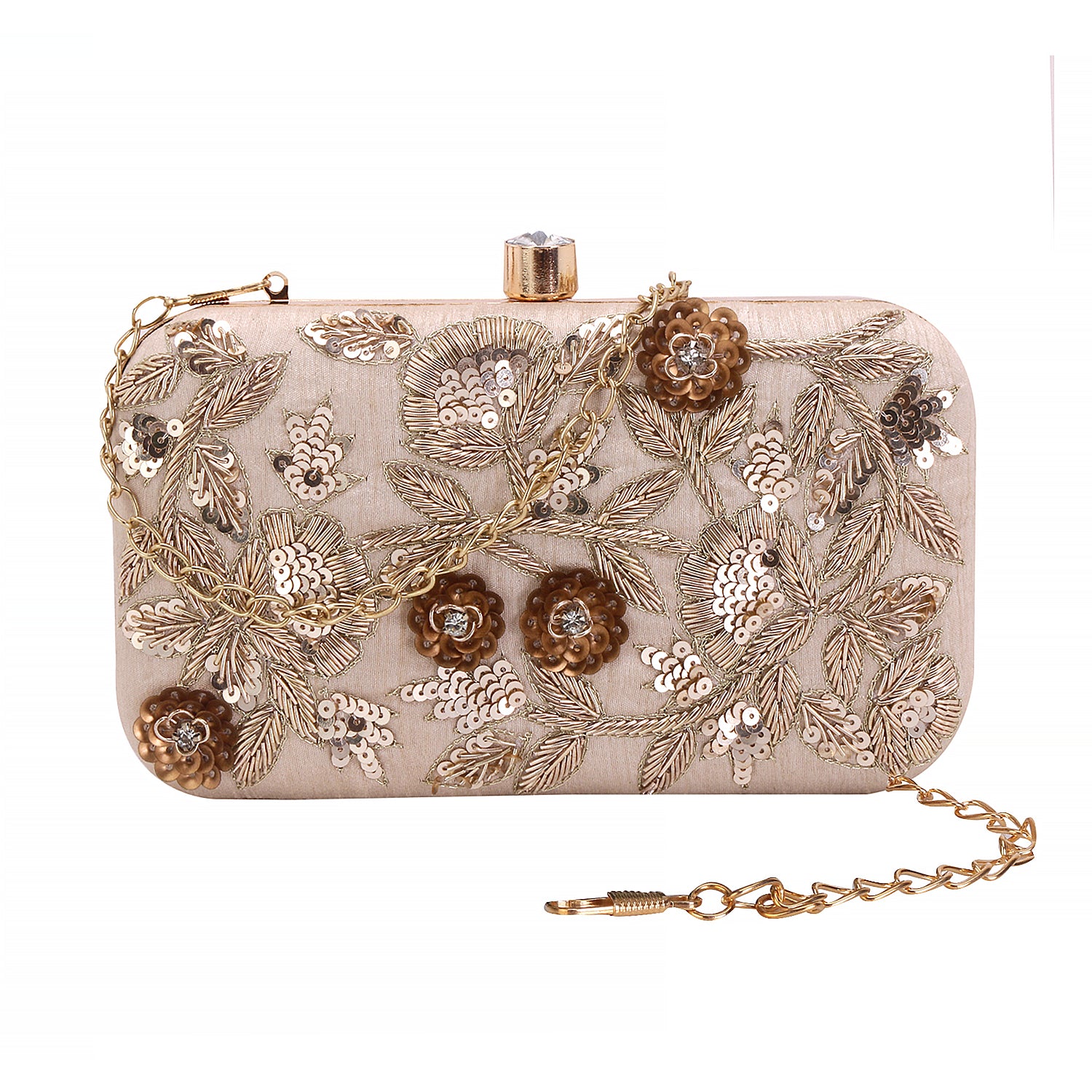 Embroidery dull white clutch