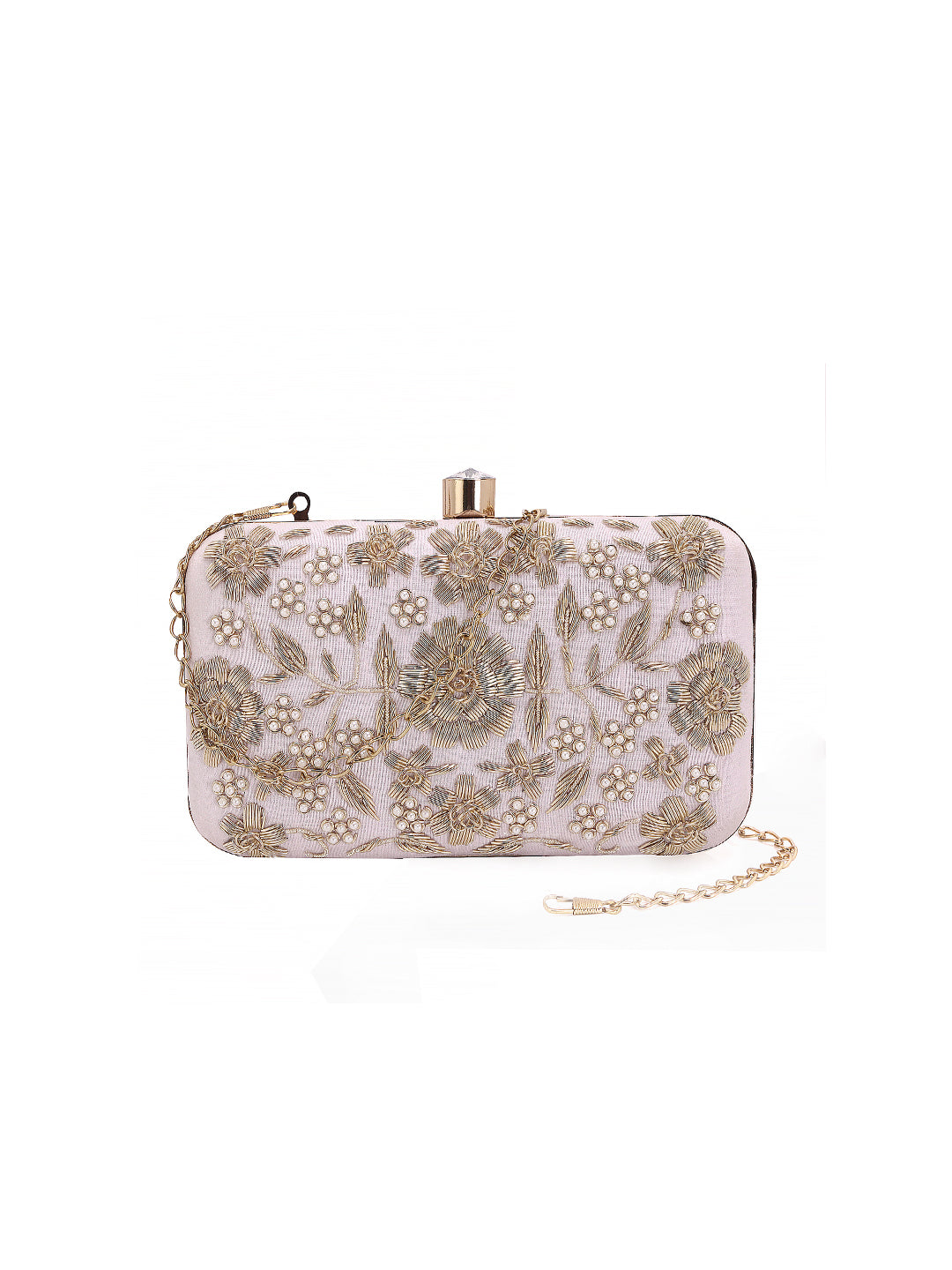 nude pink handmade embroidery rectungler clutch