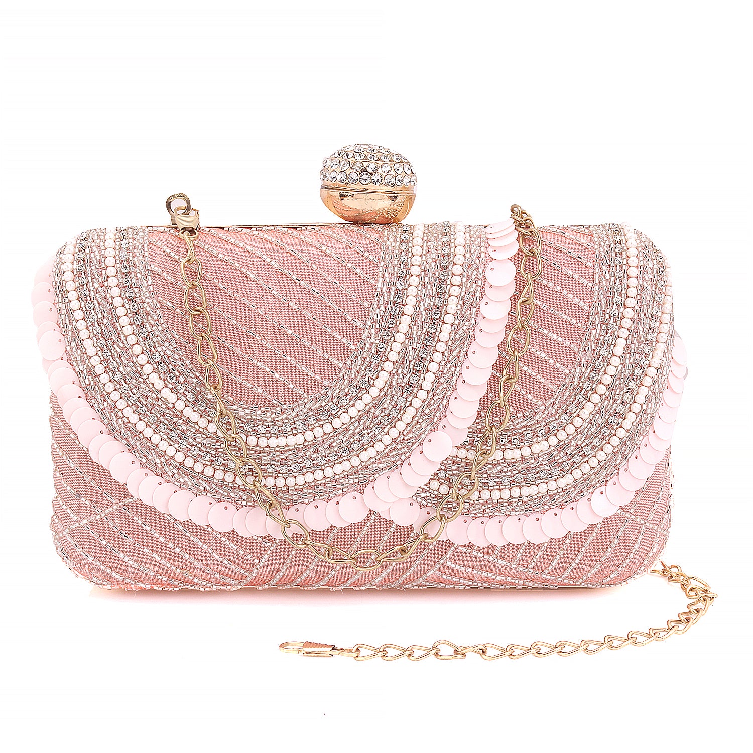 Swisni peach embroidered clutch
