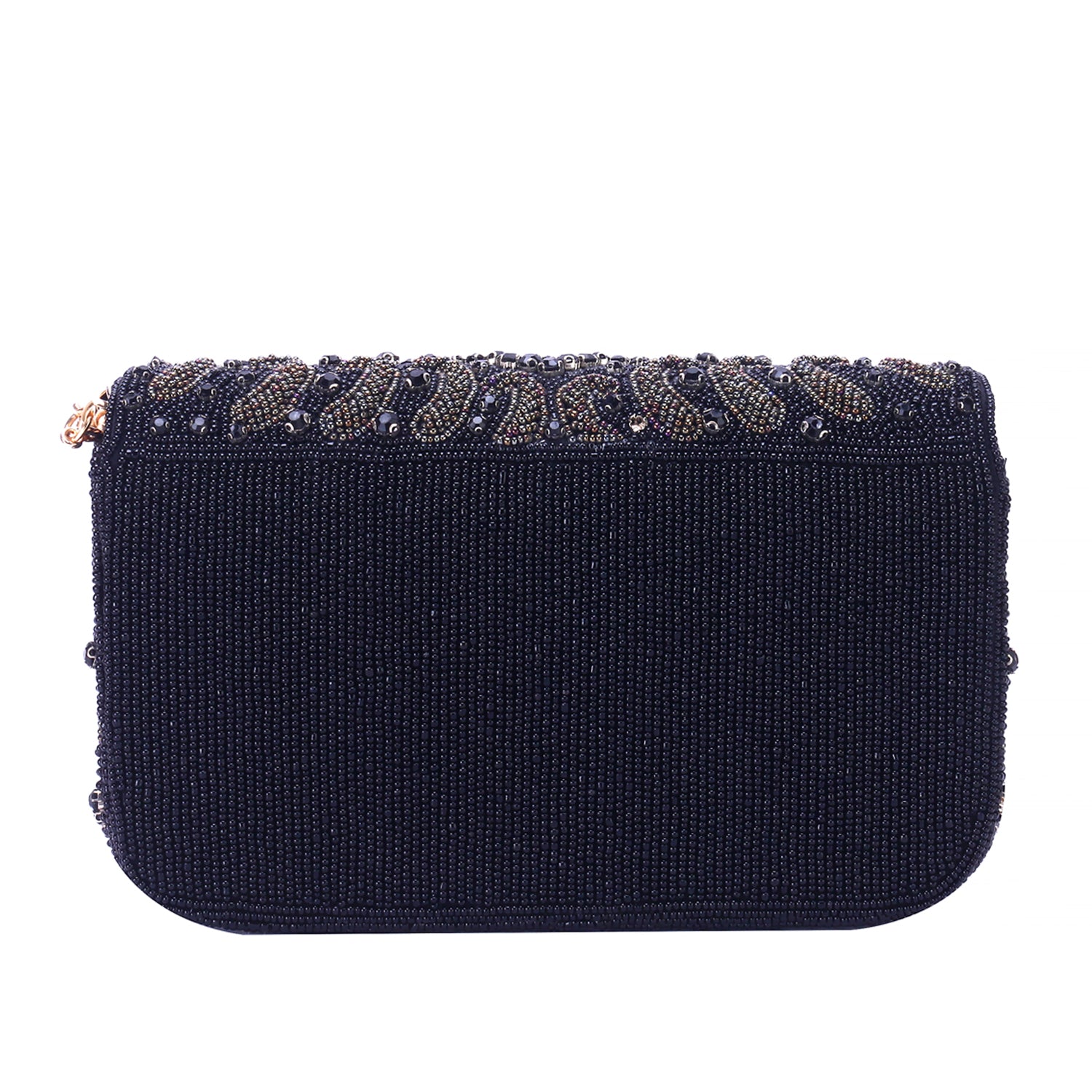 embellished balck flap clutch