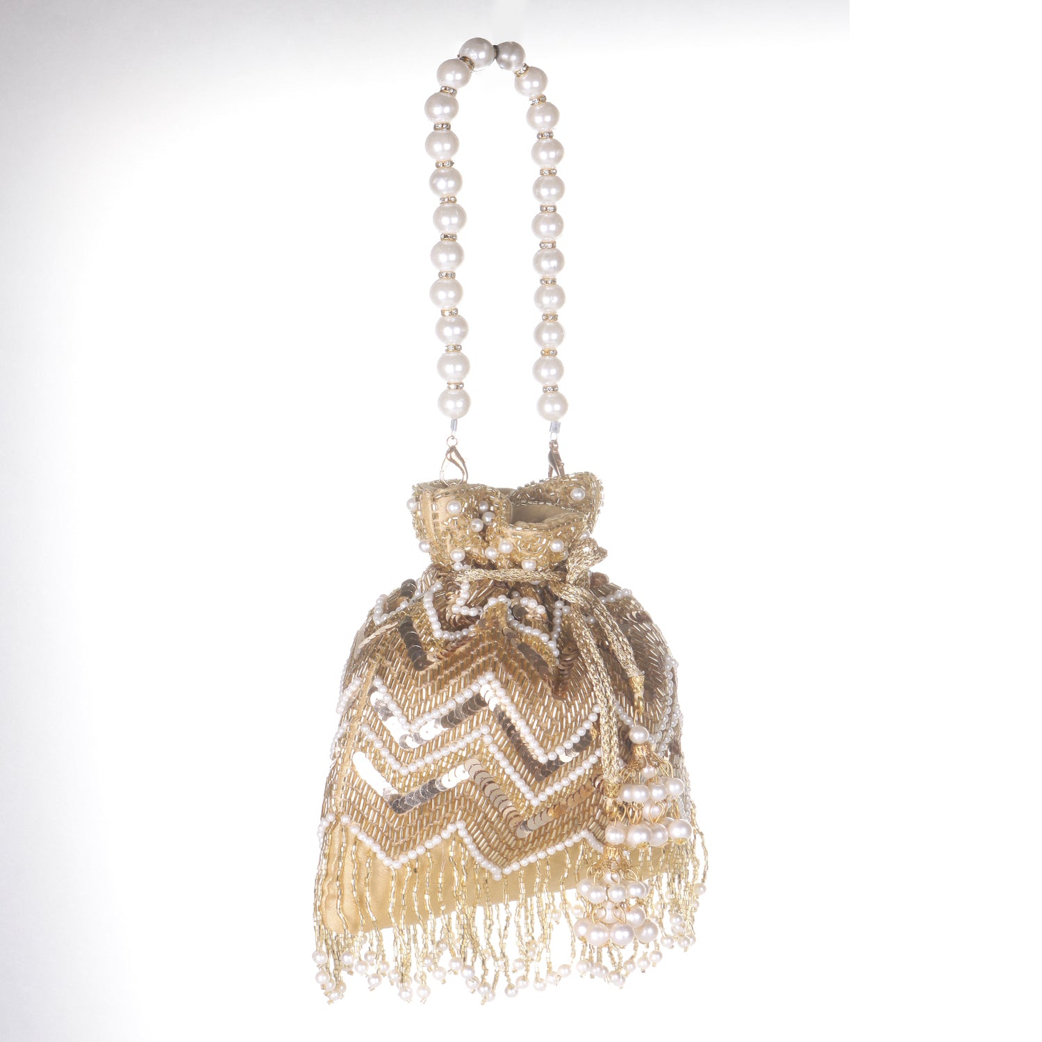 gold tassel sequins design potli