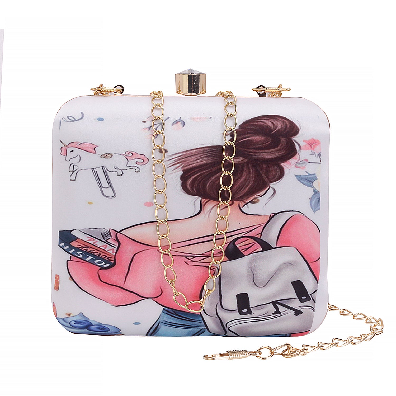 Girl With Take Book Nd Bag Print Design Box Clutch Bag For Girls