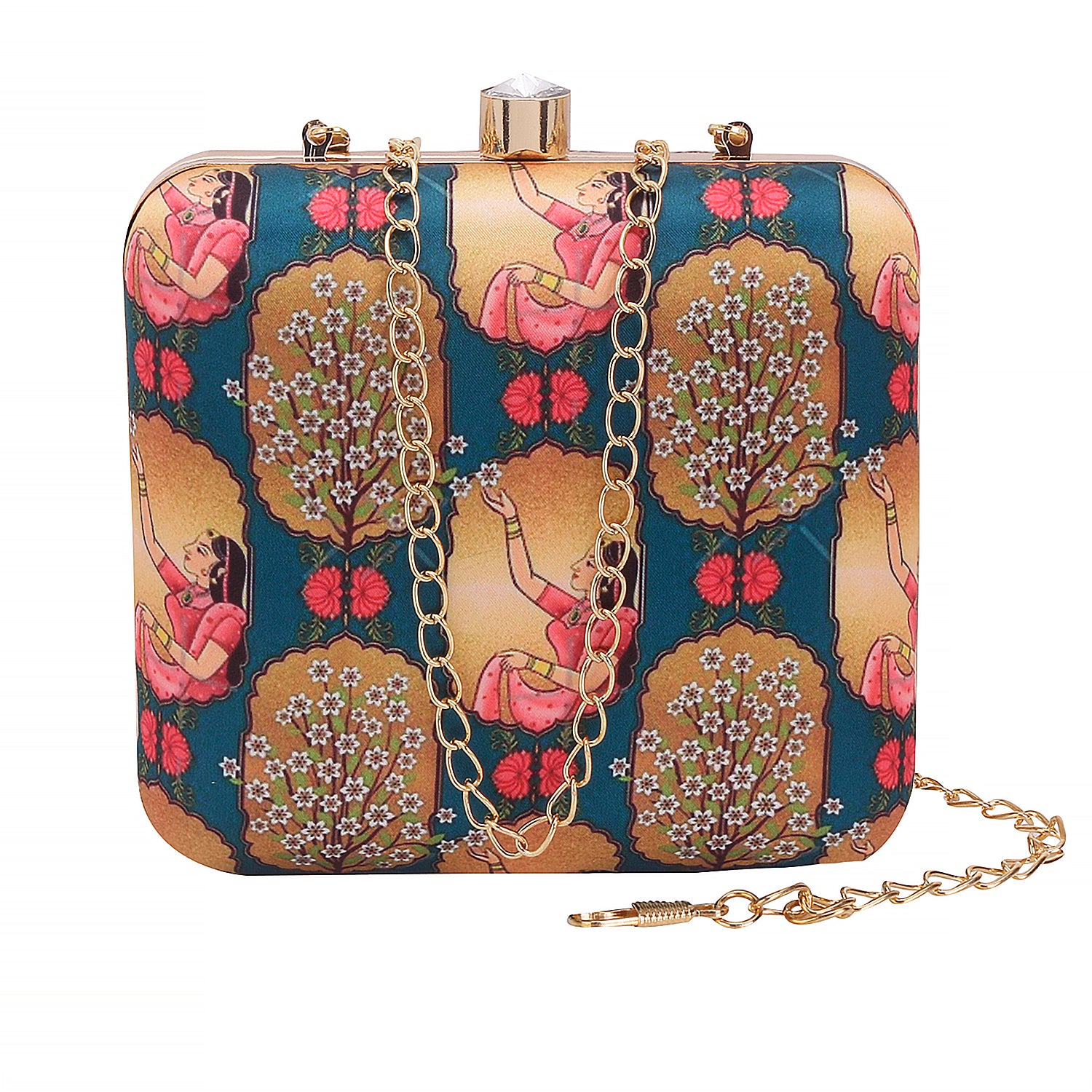 ethnic digital printed box clutch