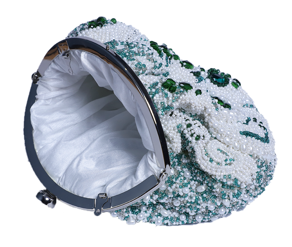 Swisni Heavily Green Crystal Work Hand Held Clutch Bag for Women & Girls
