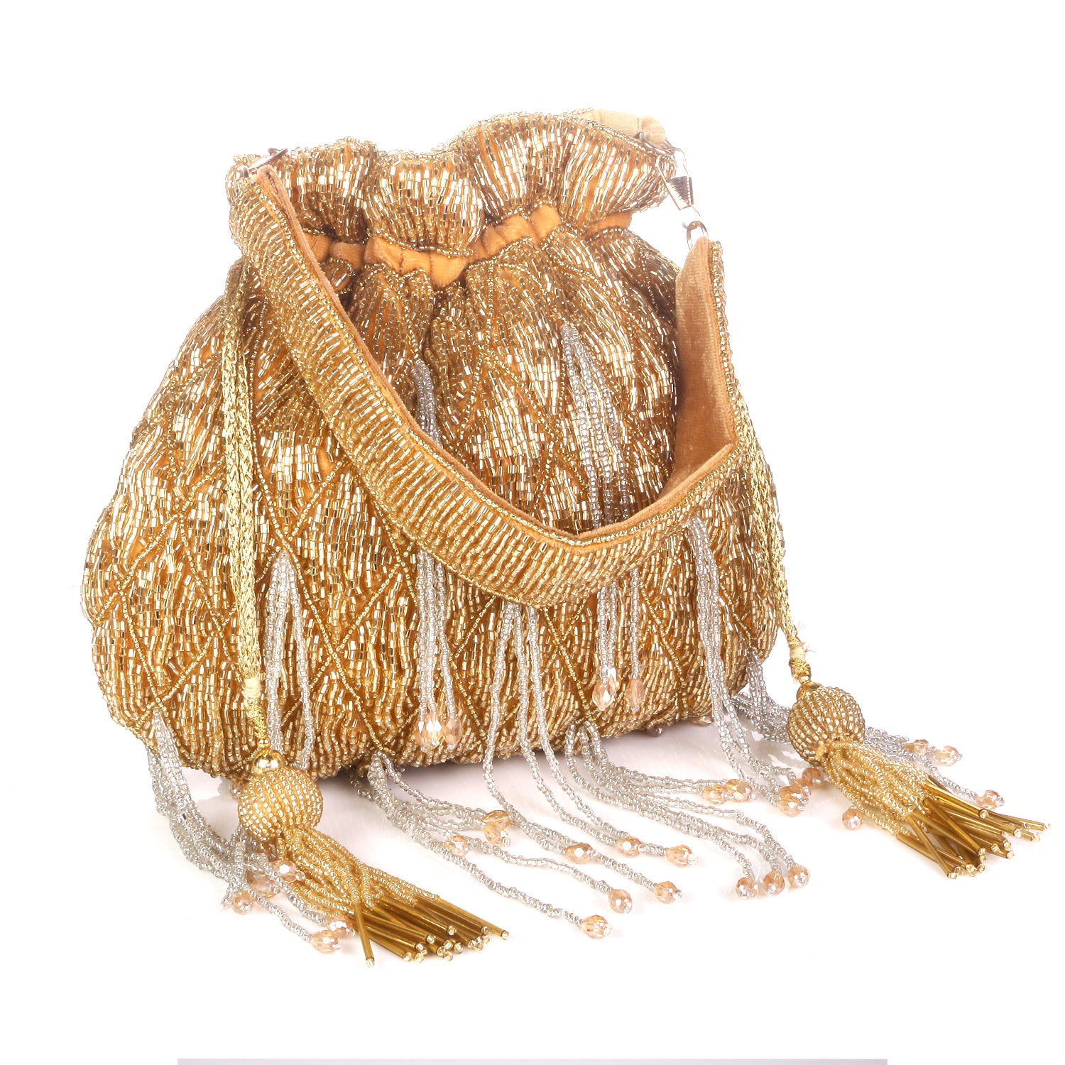 Golden And Silver Touch Embroidered Heavy Potli For Brides