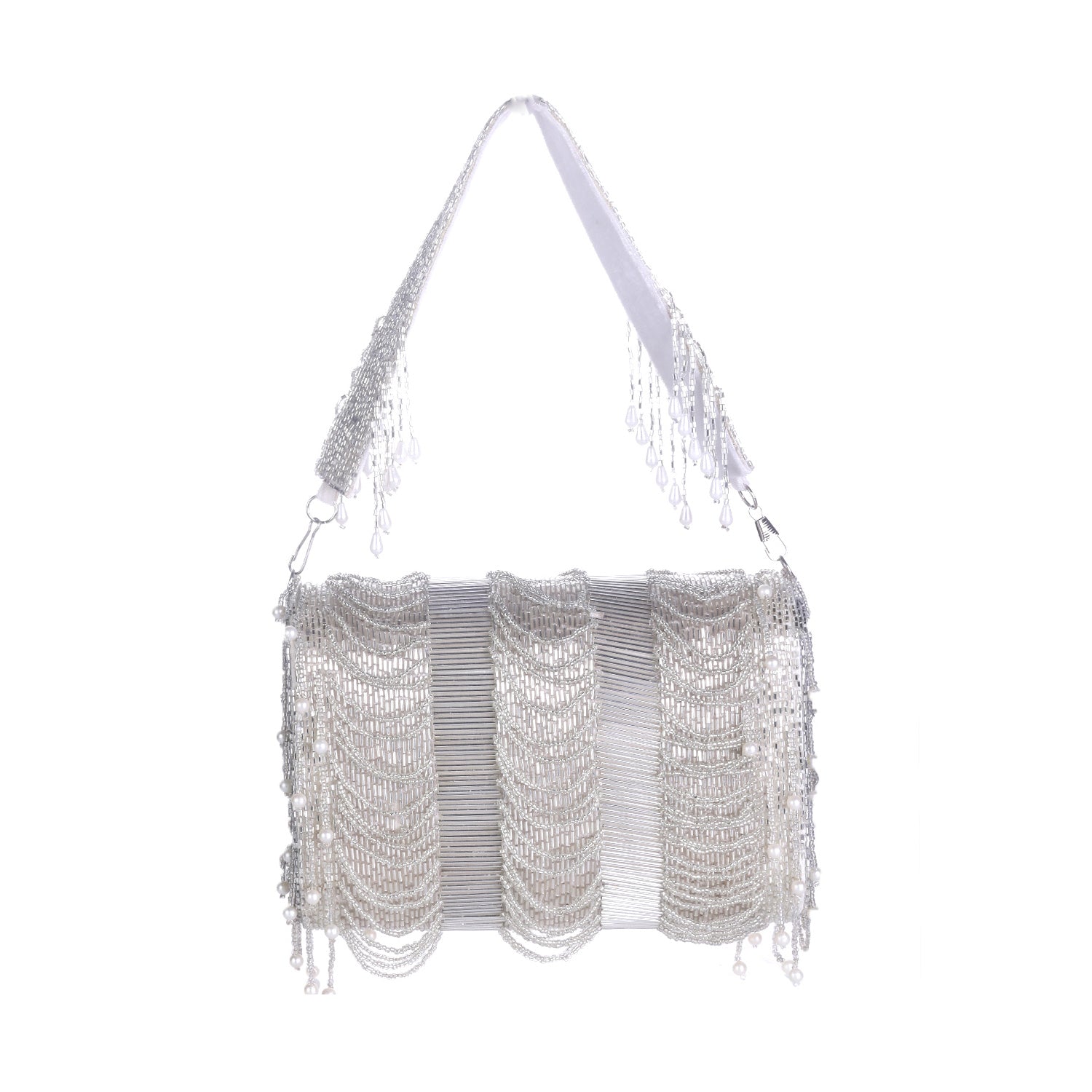 trendy silver flap clutch