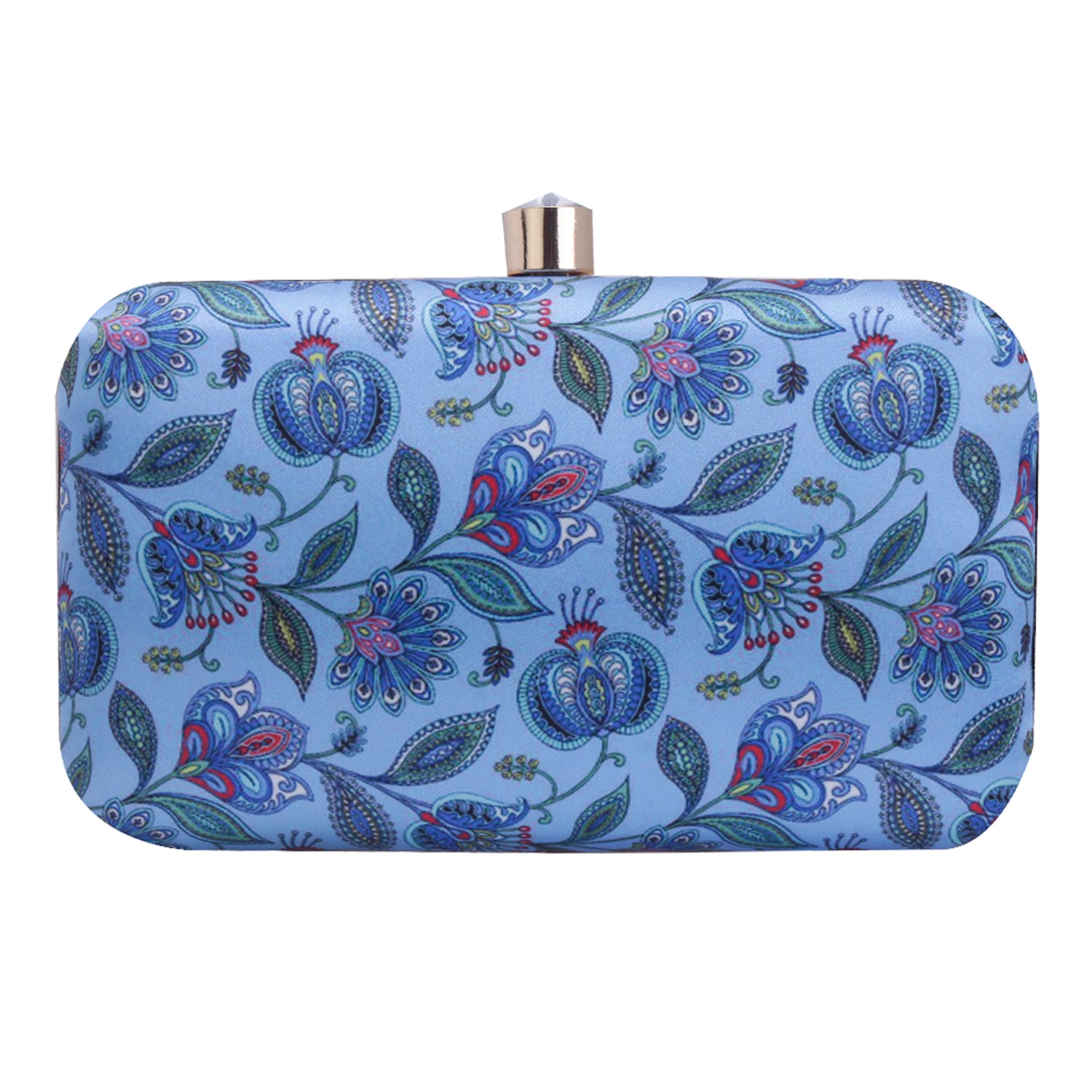 blue printed clutch