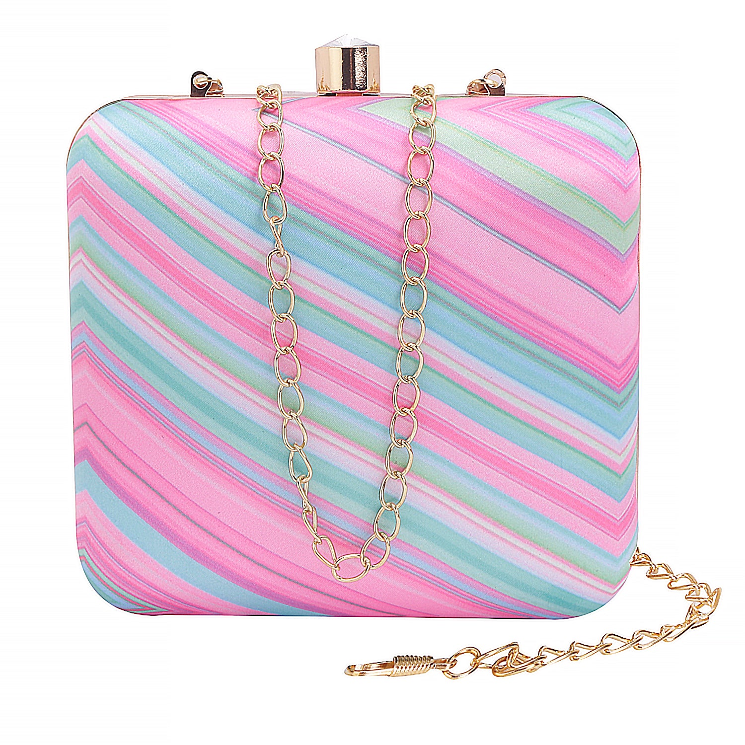 Striped Pattern Colorful Printed Box Clutch
