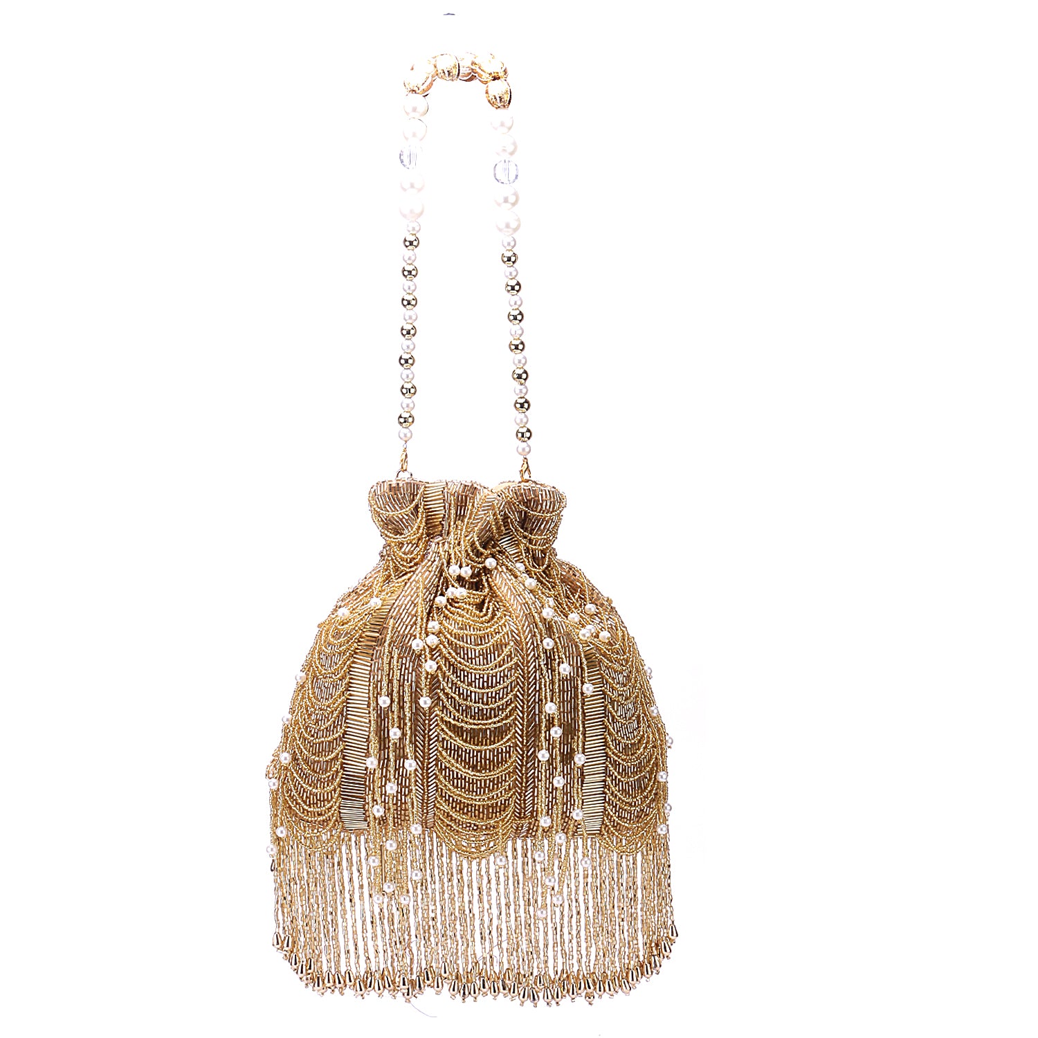 gold heavy fringes gold potli