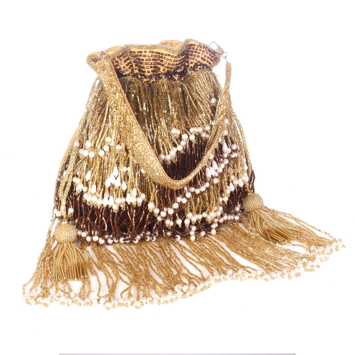 Long Fringes Golden Designer Potli Bag