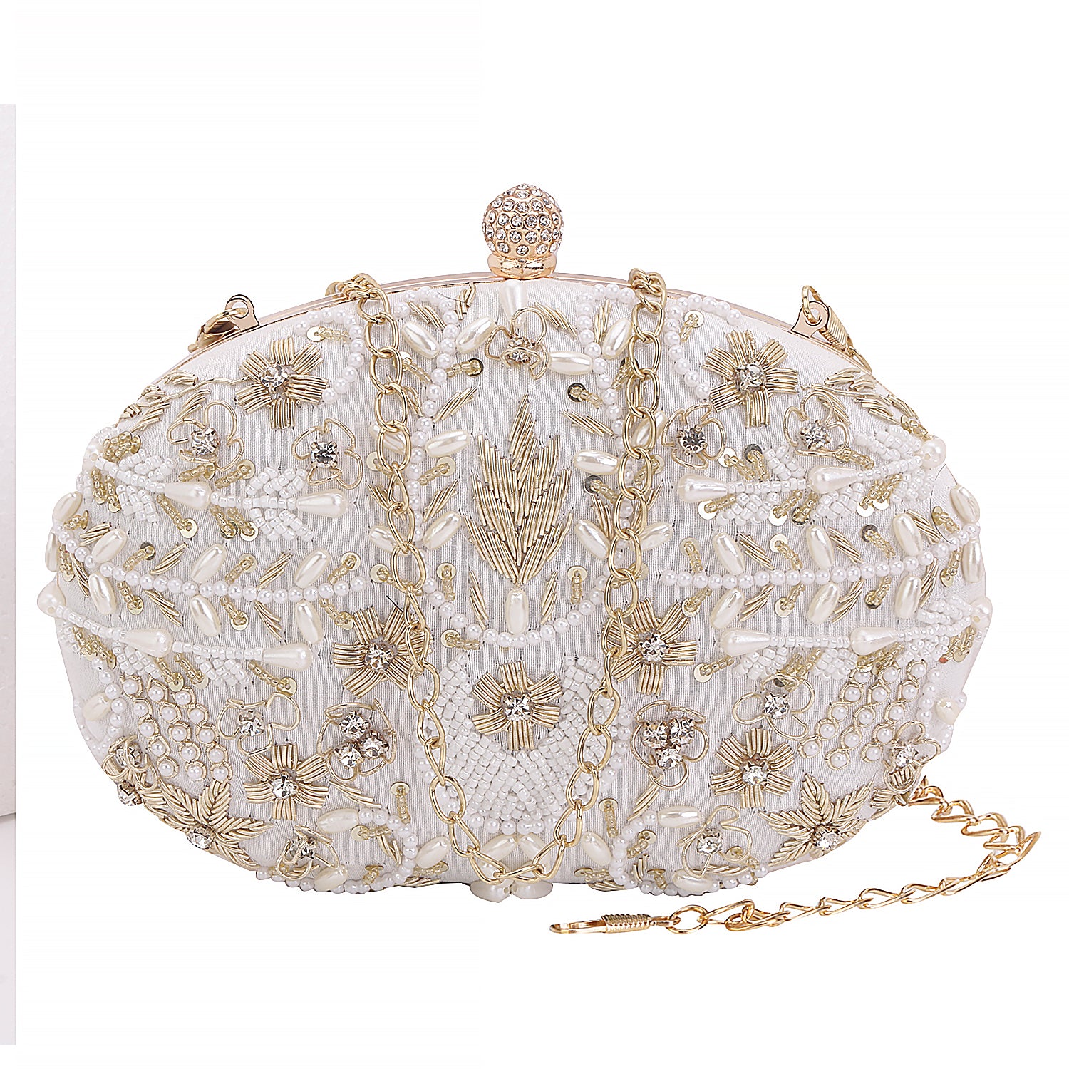 Handcrafted Softy Design White Oval Shape Clutch