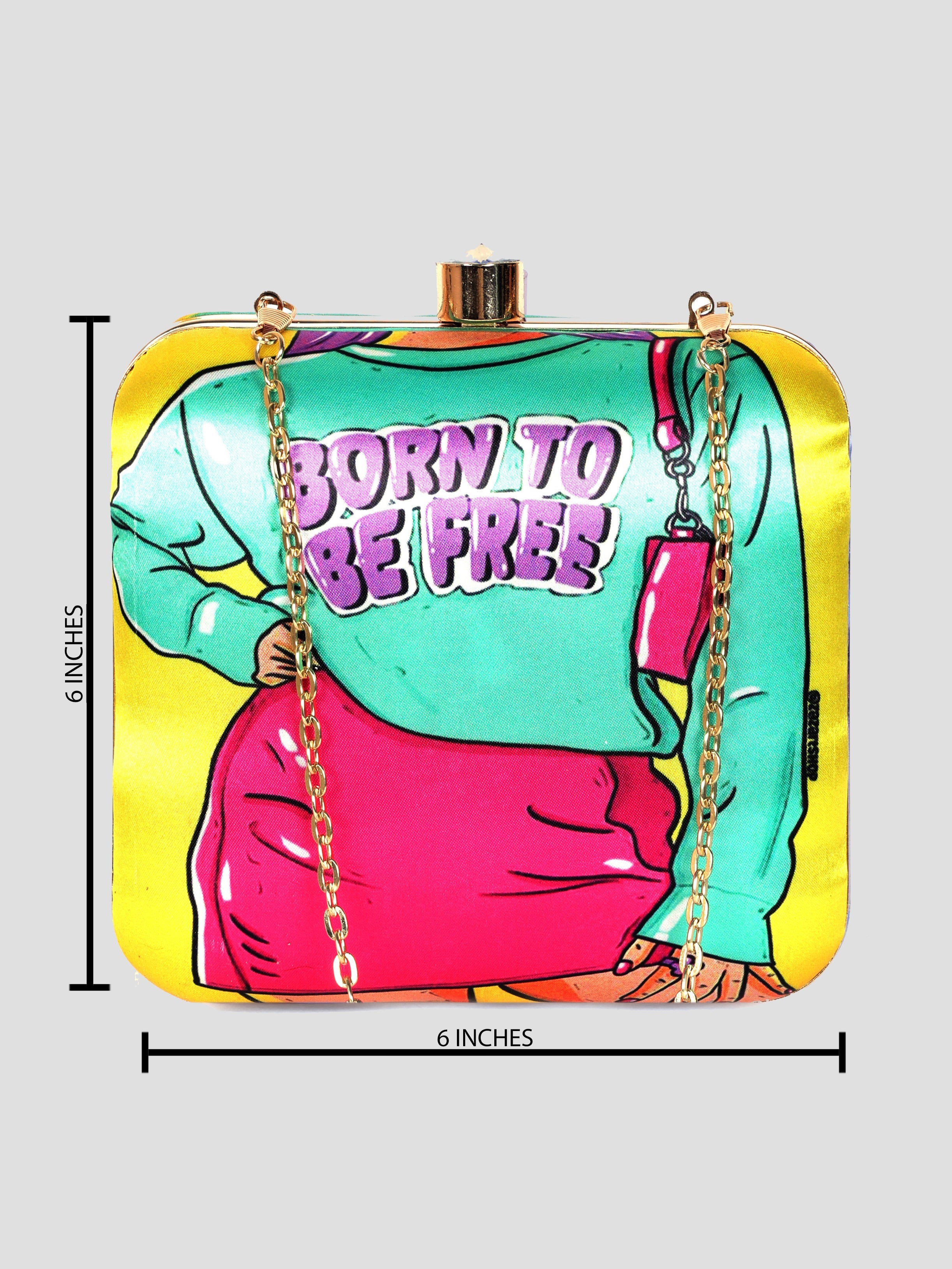 PRINTED DIGITAL CLUTCH BAG BORN TO BE FREE