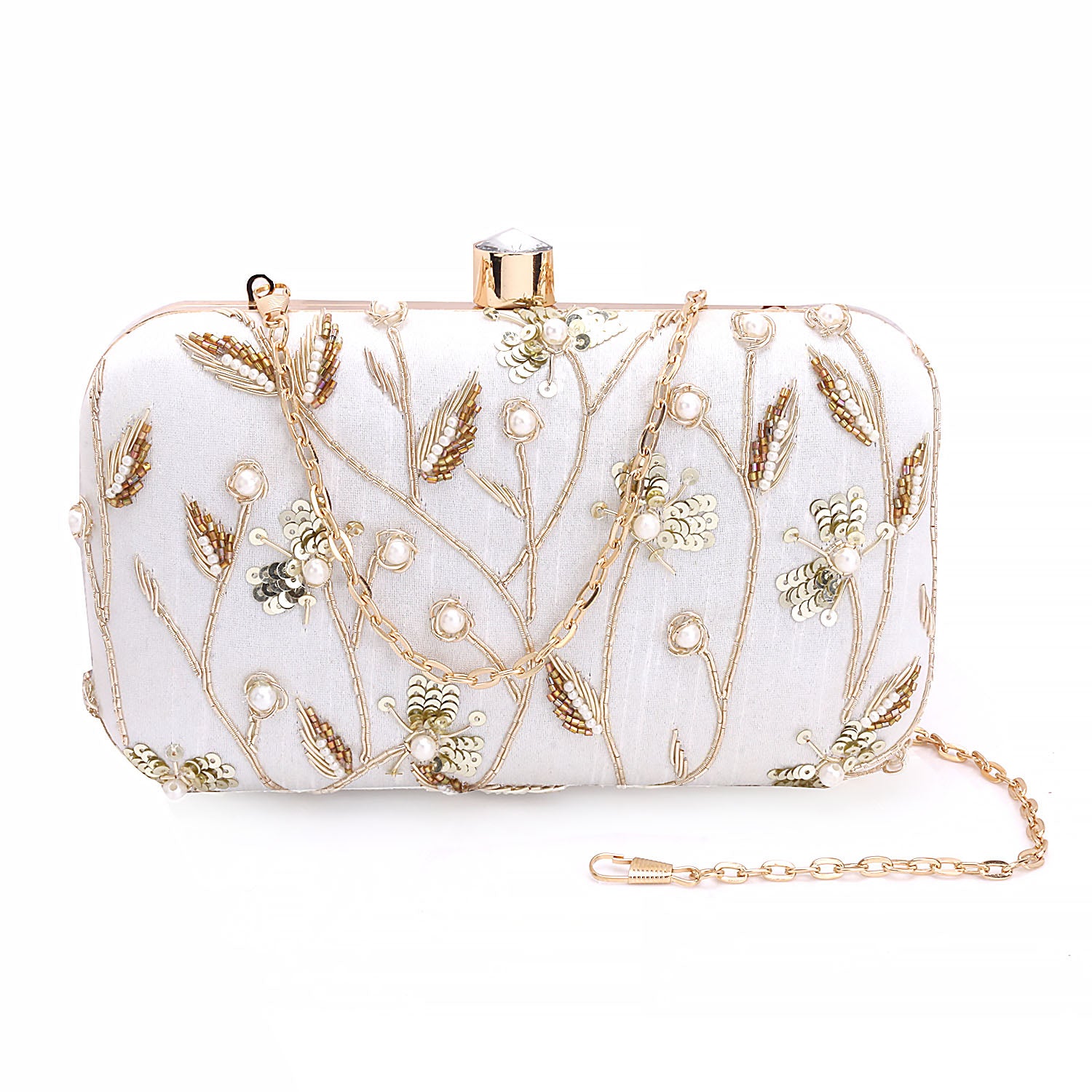 leaf design embroidery clutch