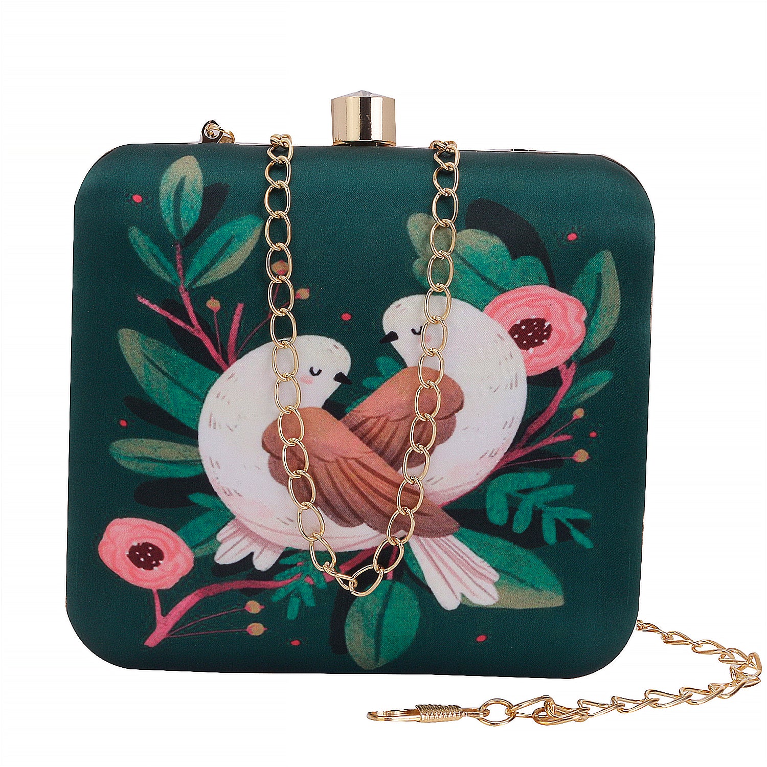 cute couple birds print design box clutch