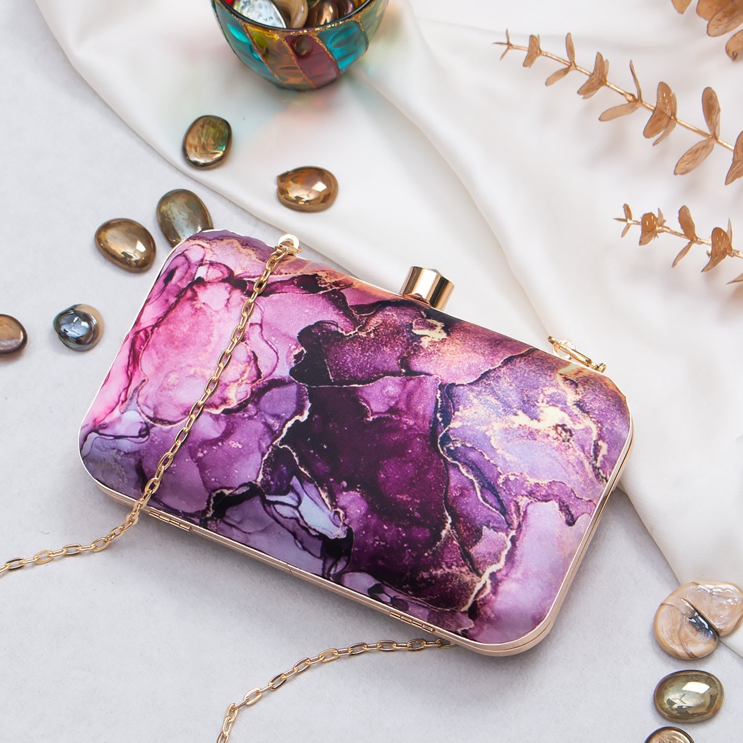 marbel printed clutch