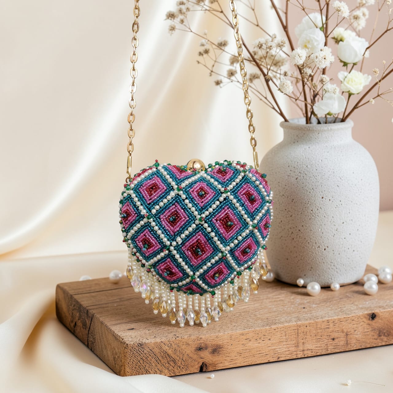 VRPS Heart Shape Clutch | Handcrafted Ethnic Bag | SWIS-4225 | Additional Angle