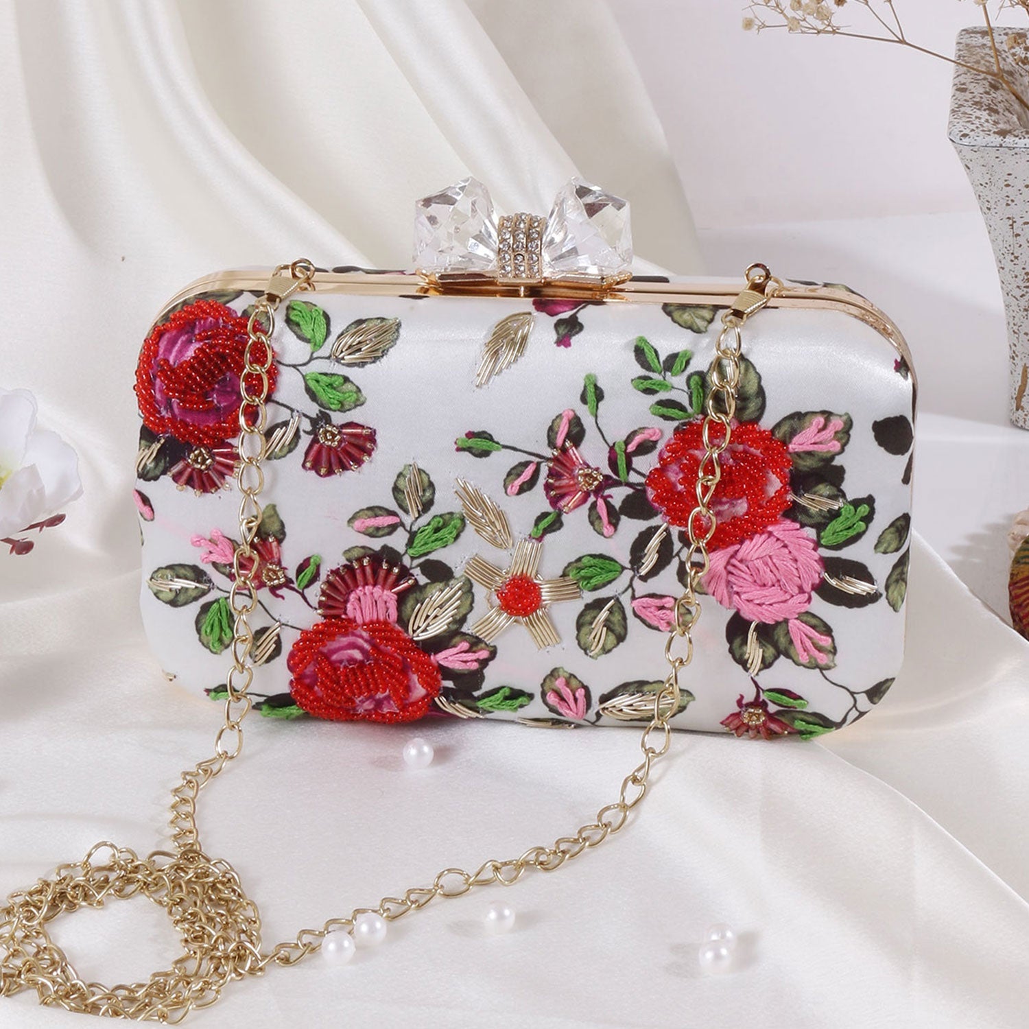 SWISNI PRINTED EMBROIDERED CLUTCH BAG