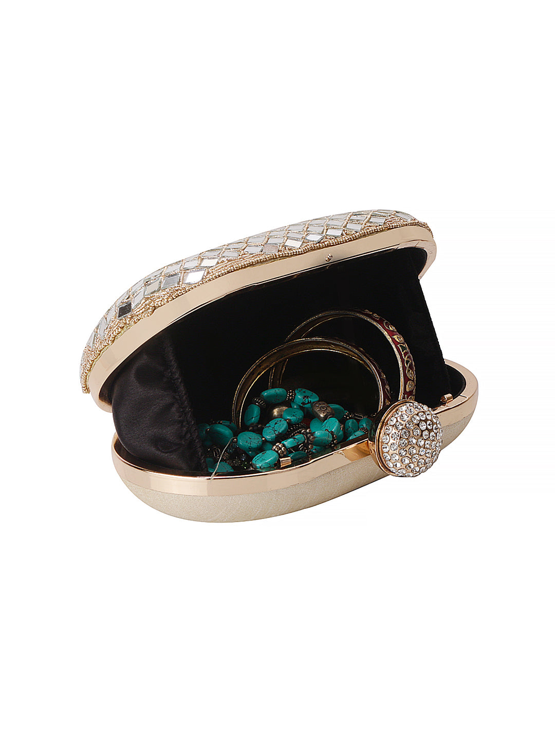 Sober mirror work oval for clutch women and girls