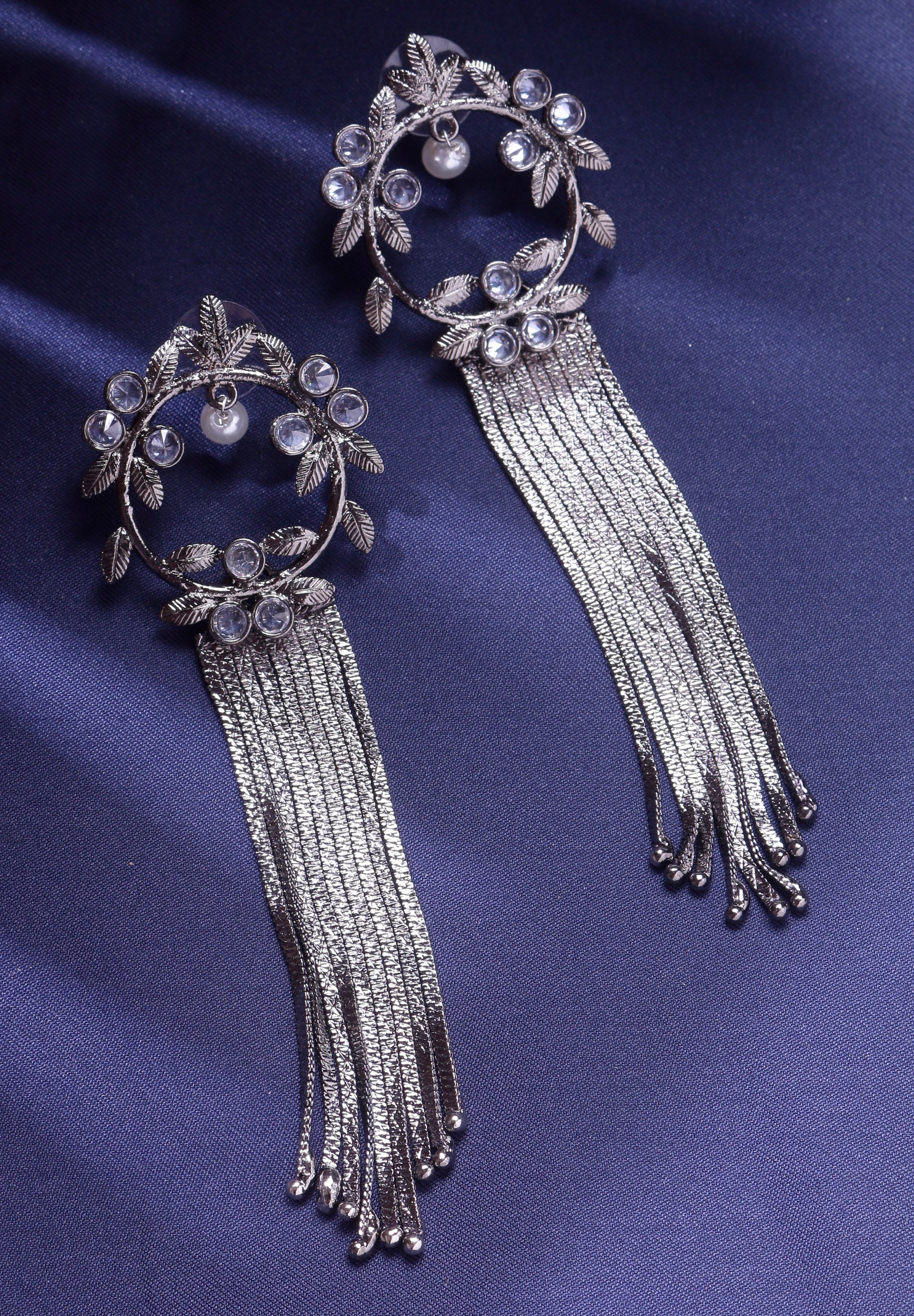 Swisni Alloy Silver Earrings with Silver Beads
