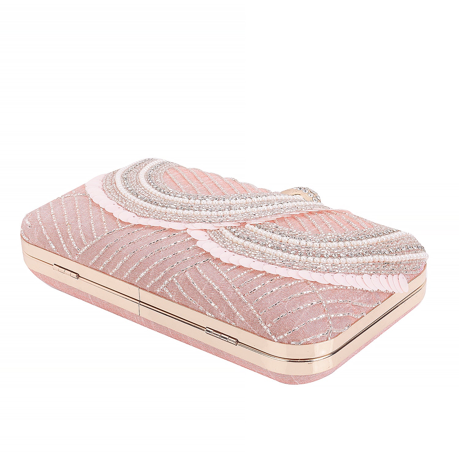 Swisni peach embroidered clutch