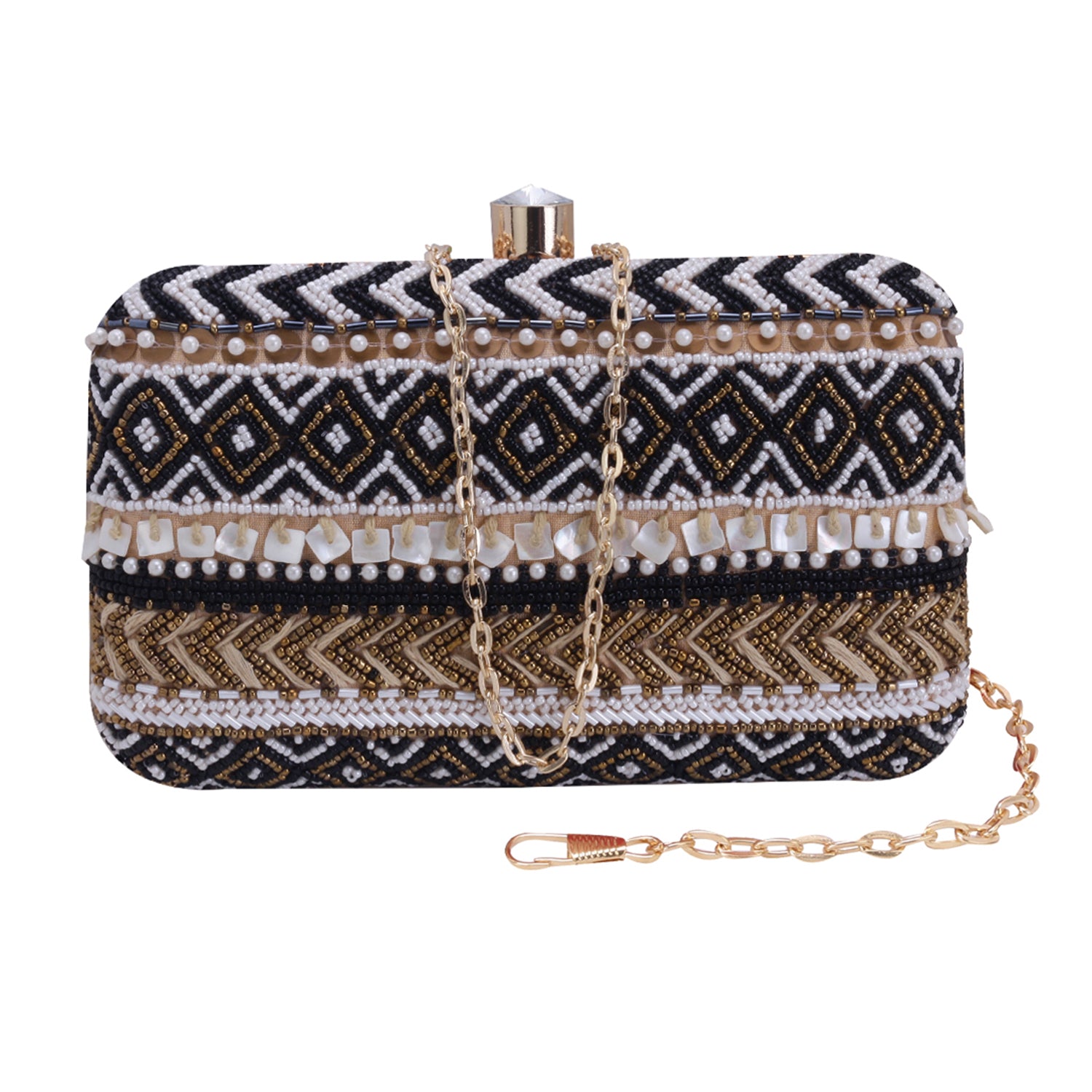 traditional black embellished clutch