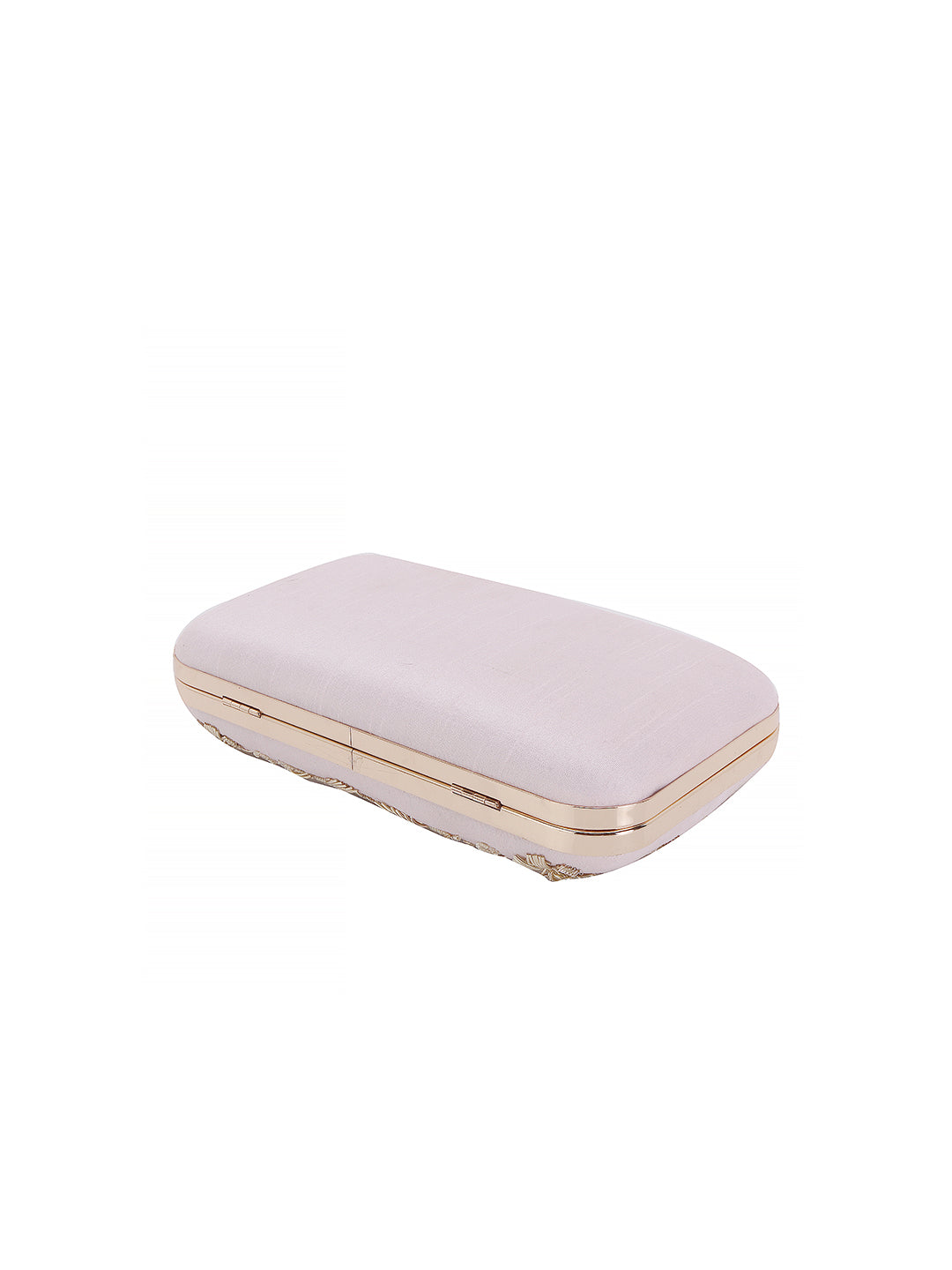 nude pink handmade embroidery rectungler clutch