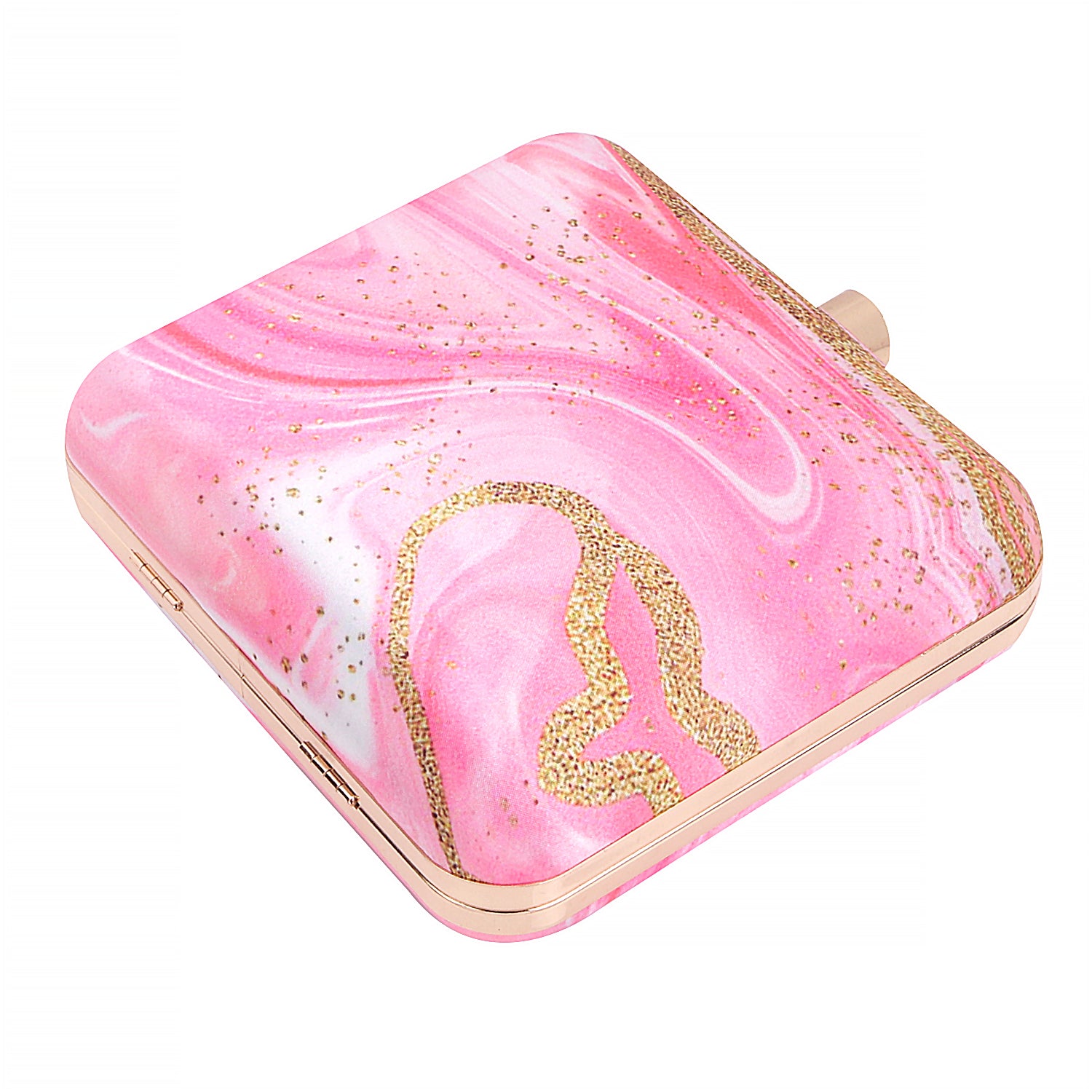 Abstract Printed Pink With Golden Glitter Design Box Clutch Bag