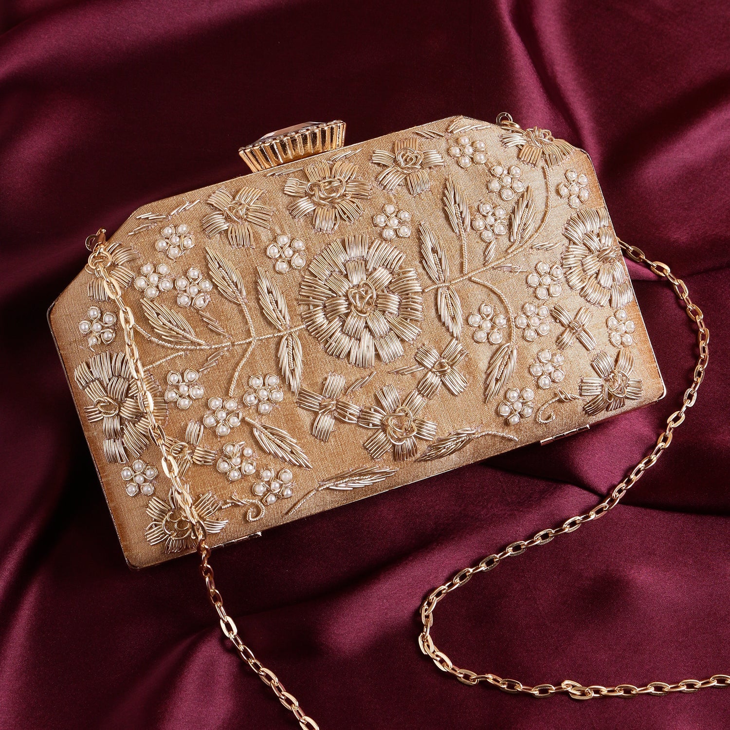 Embroidered Box Clutch For Casual Use