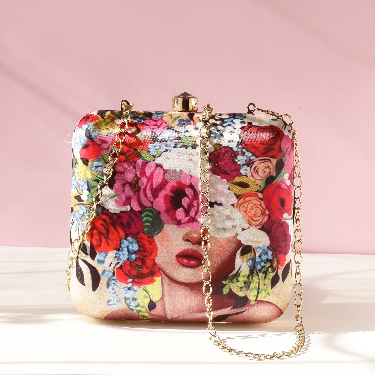 Head Of Flower Digital Print Box Clutch For Girls for Women & Girls