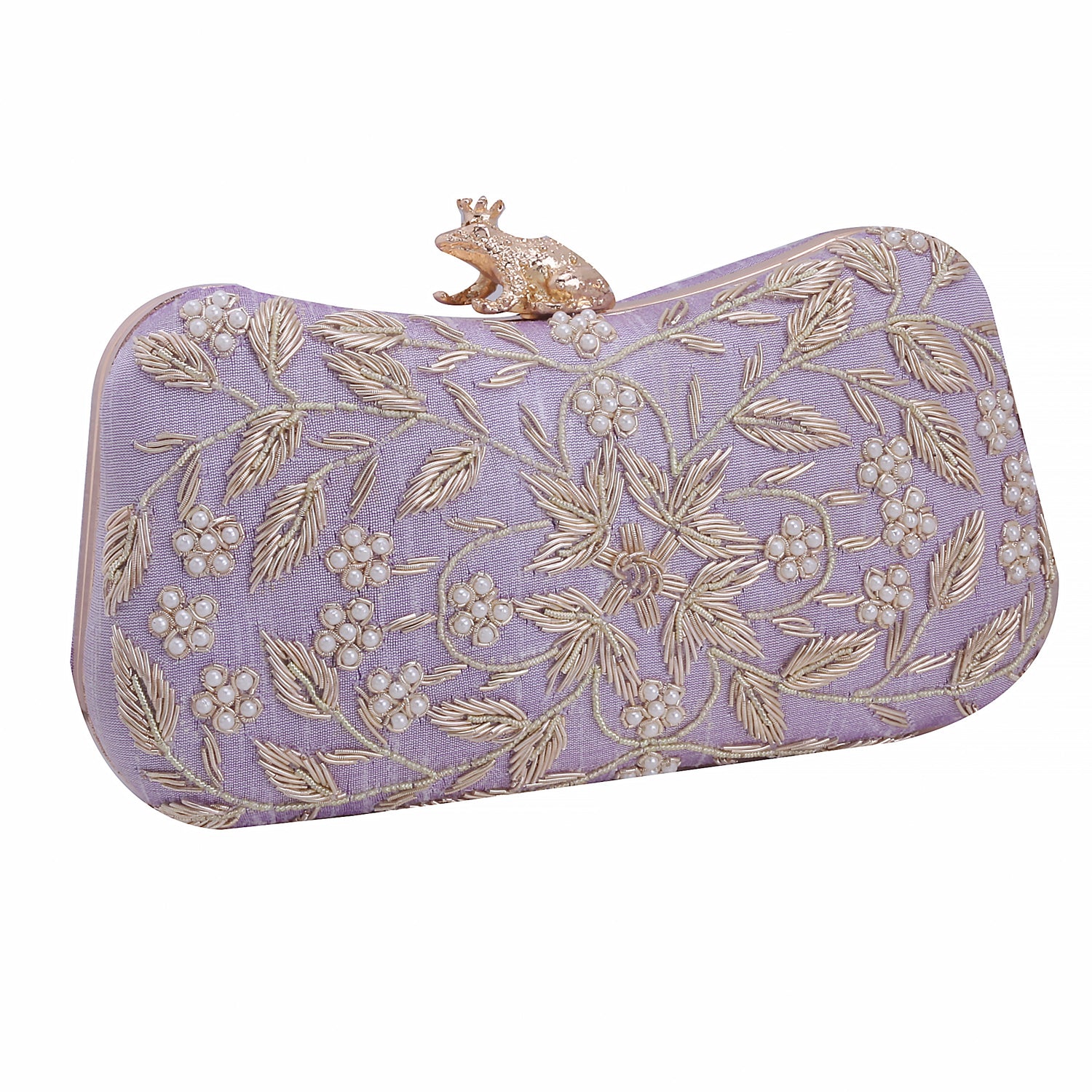 lilac frog design clutch