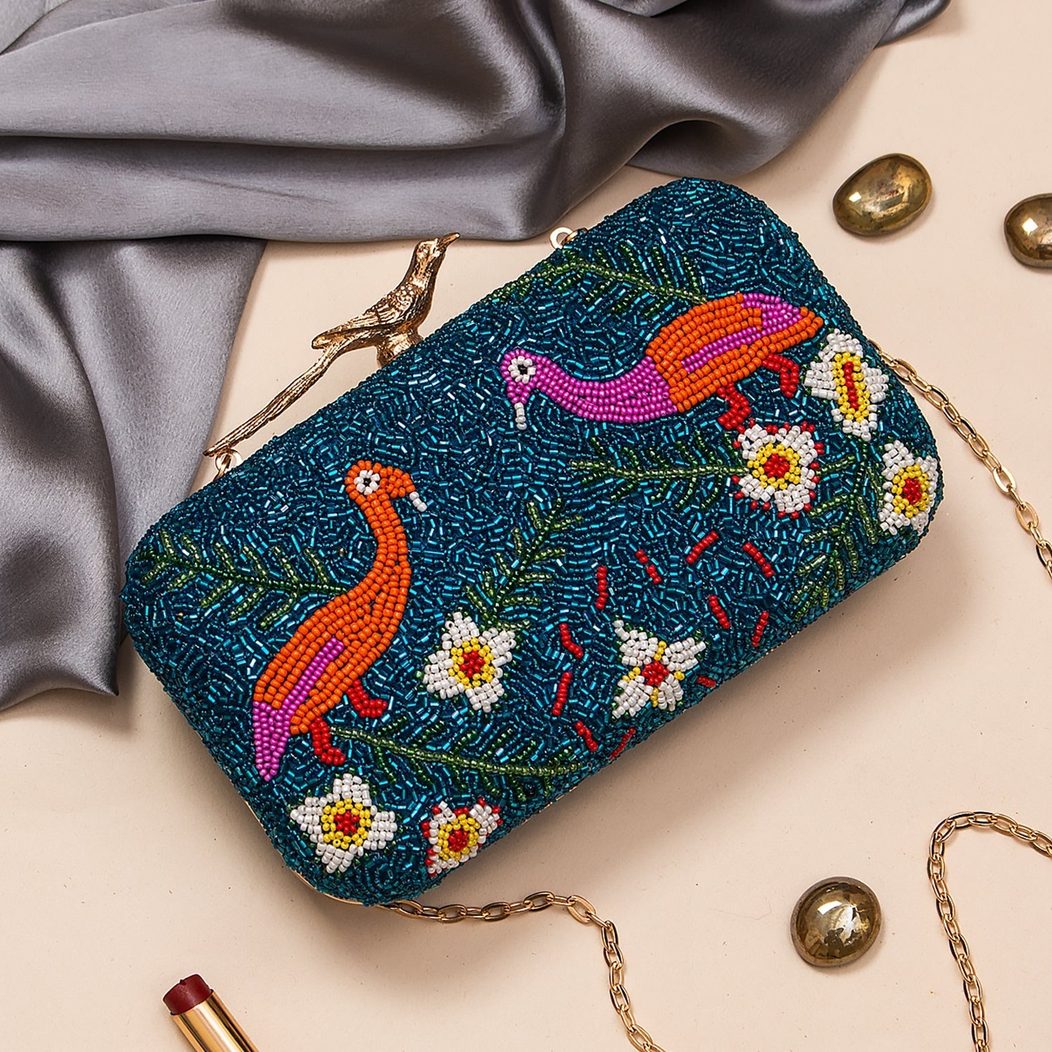duck design embroidered clutch