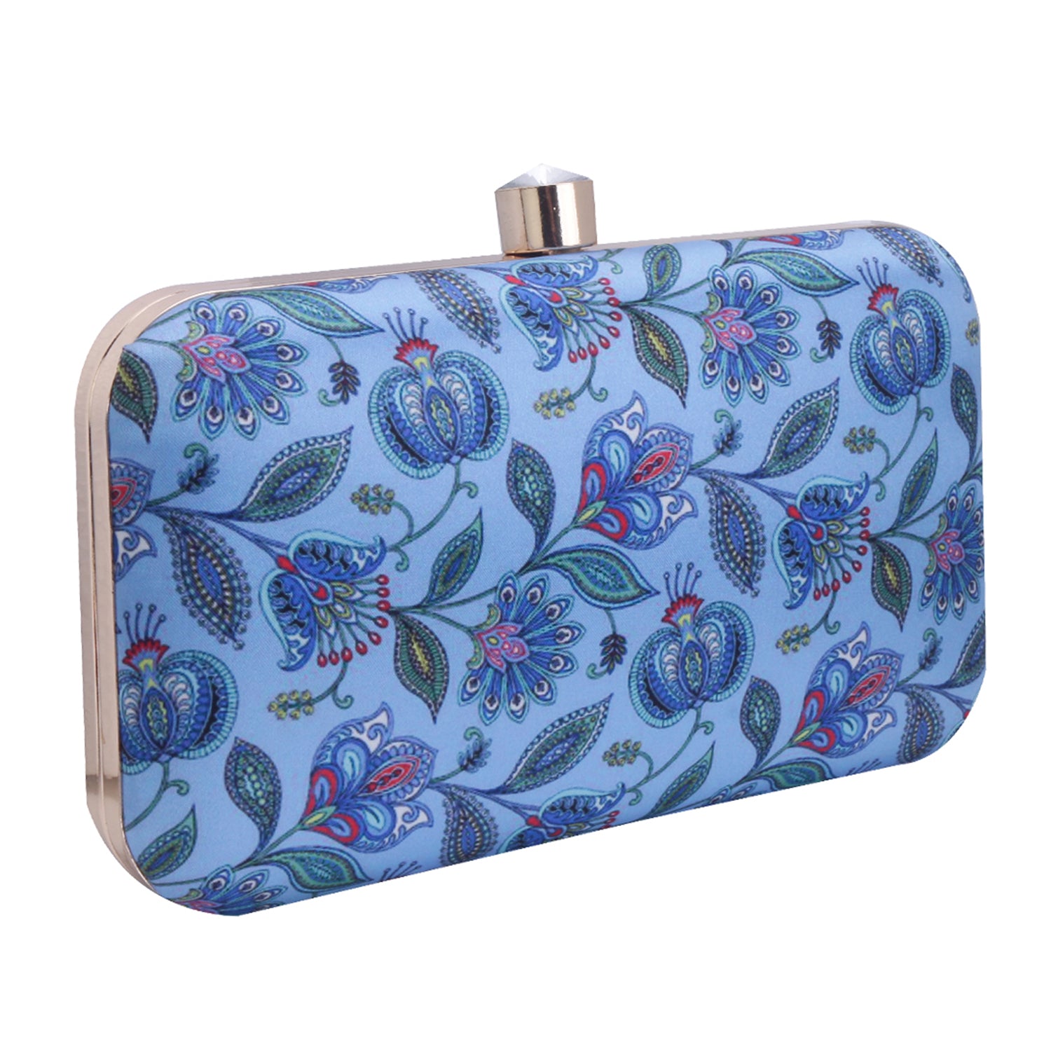 blue printed clutch