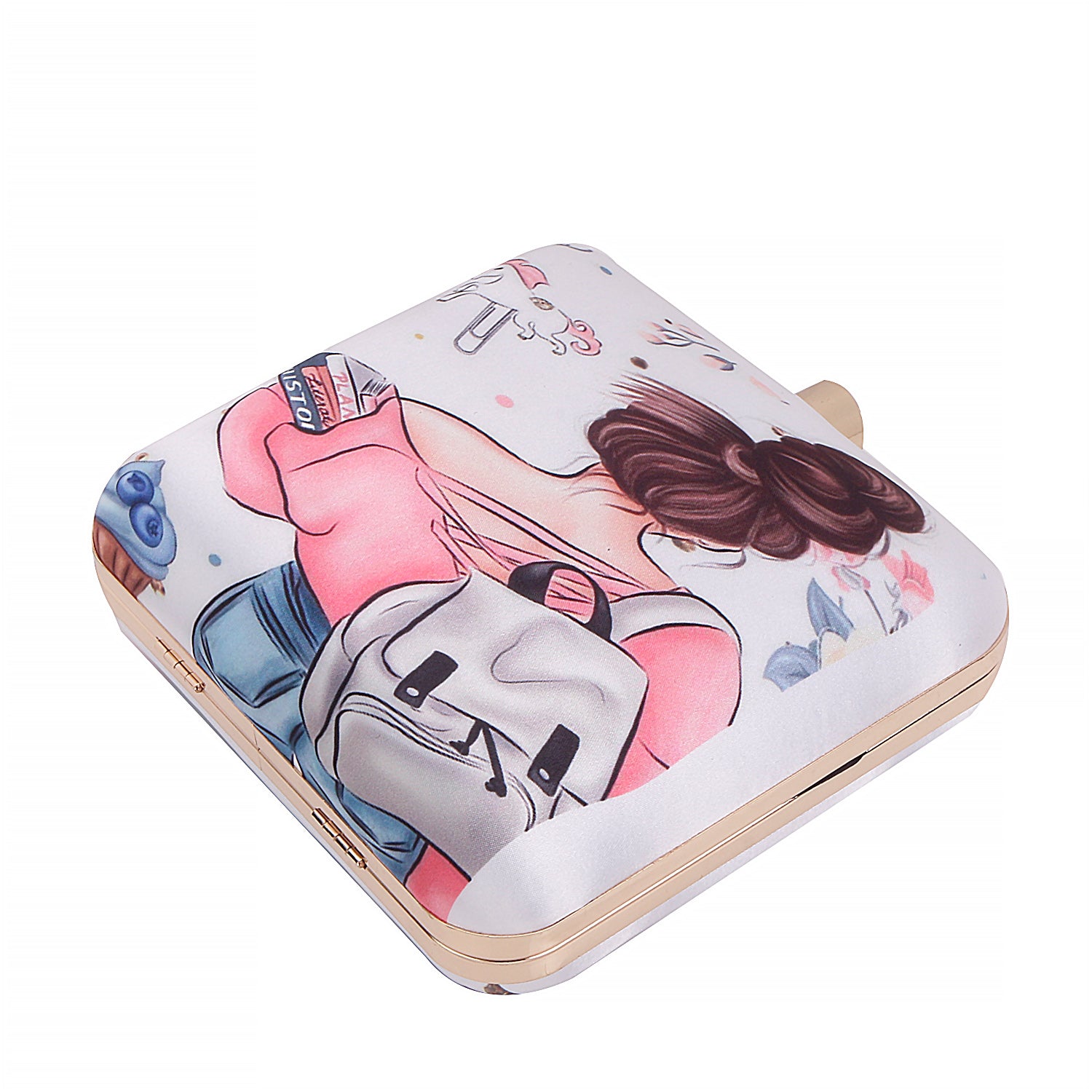Girl With Take Book Nd Bag Print Design Box Clutch Bag For Girls