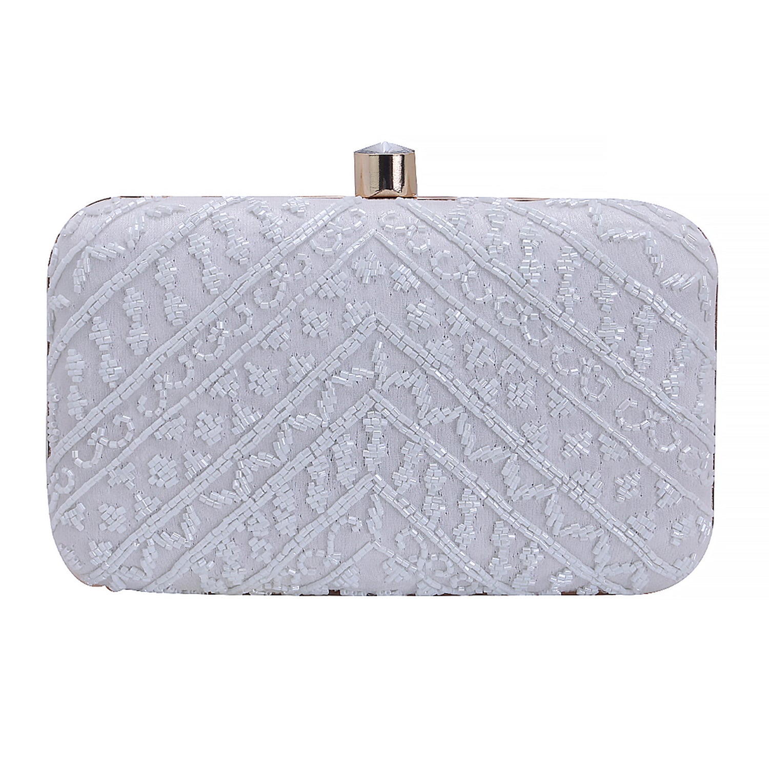 embroidered white clutch