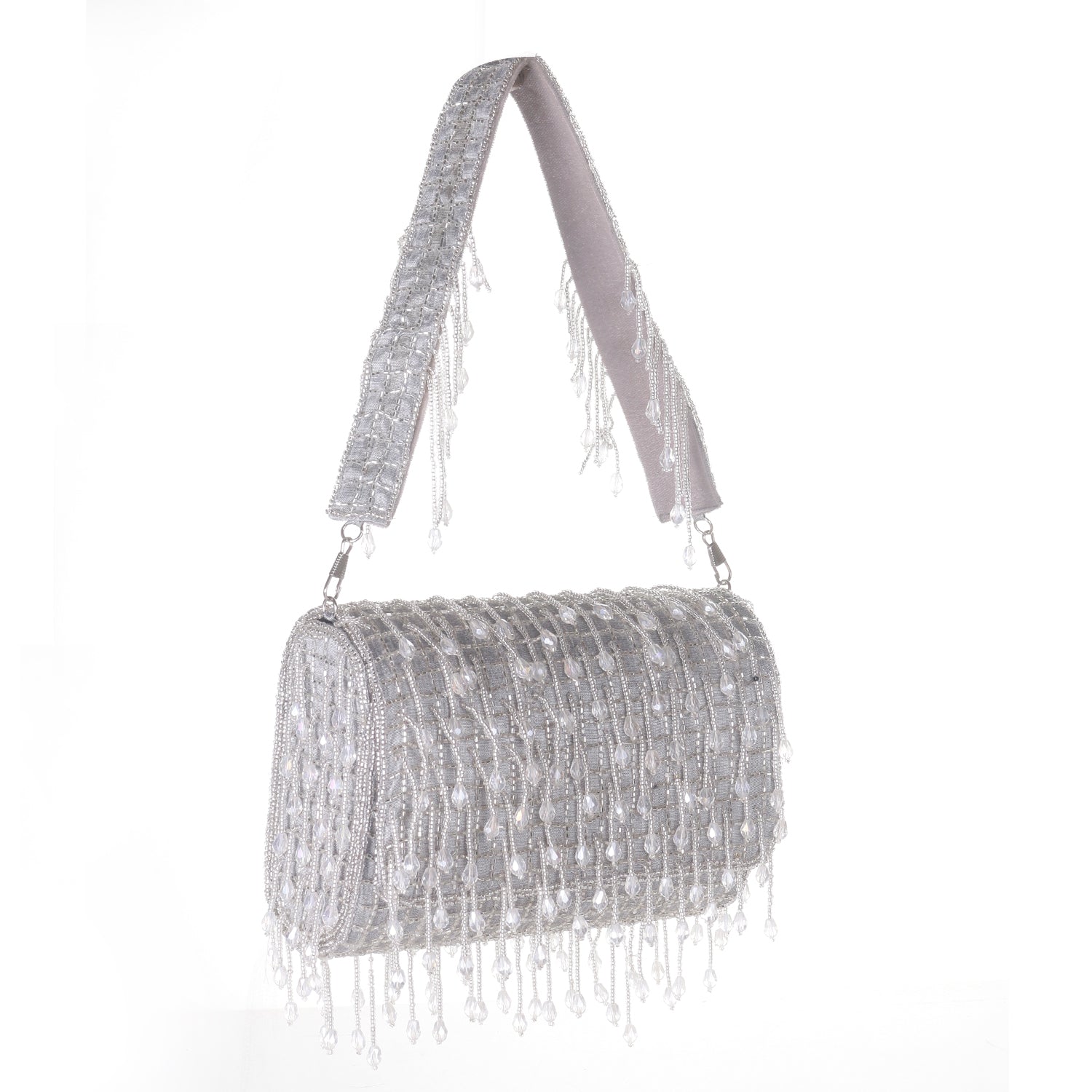 grey crystal flap clutch