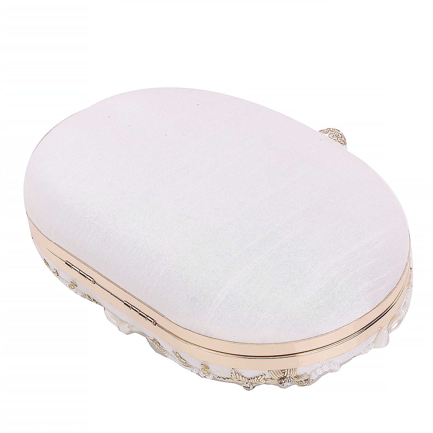 Handcrafted Softy Design White Oval Shape Clutch