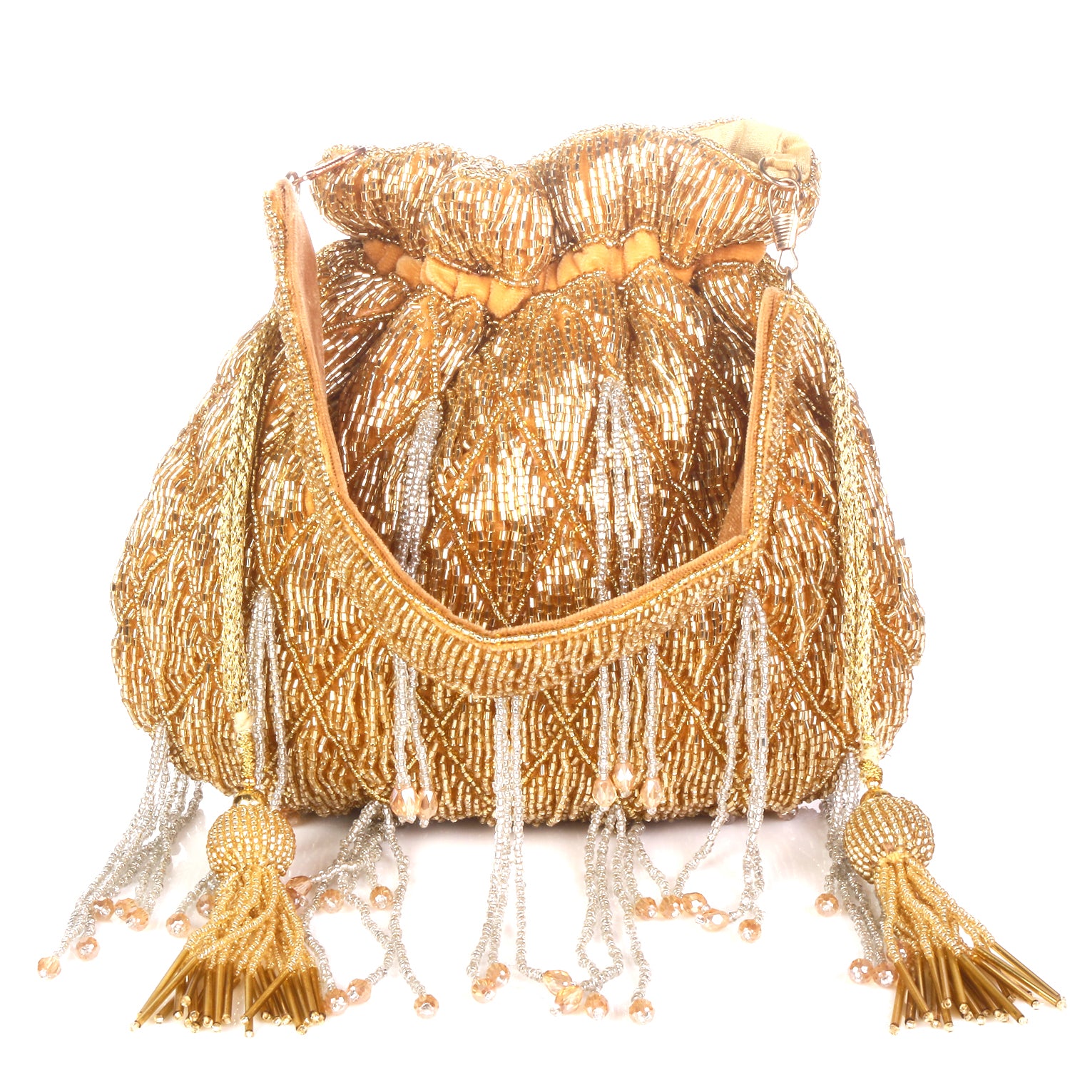 Golden And Silver Touch Embroidered Heavy Potli For Brides