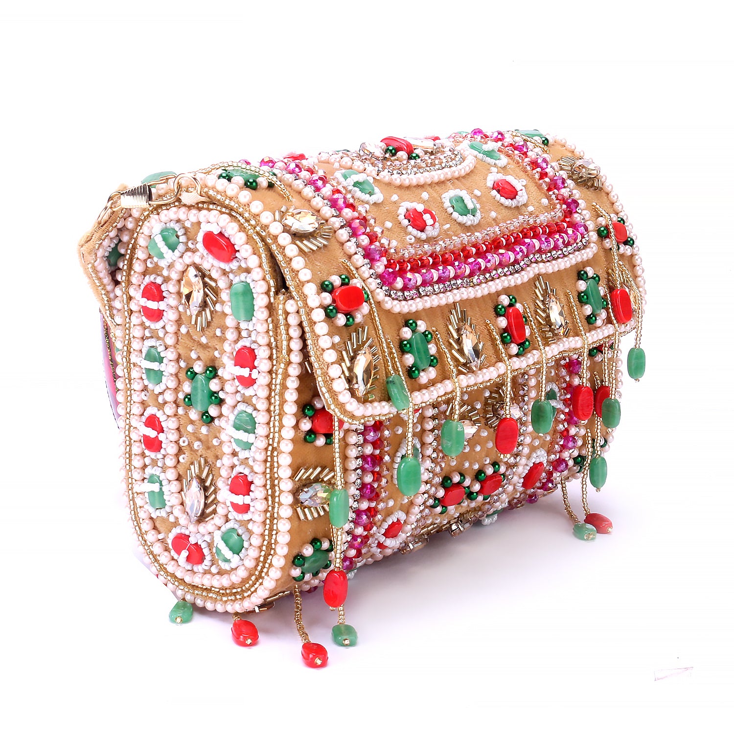 golden embellished flap clutch