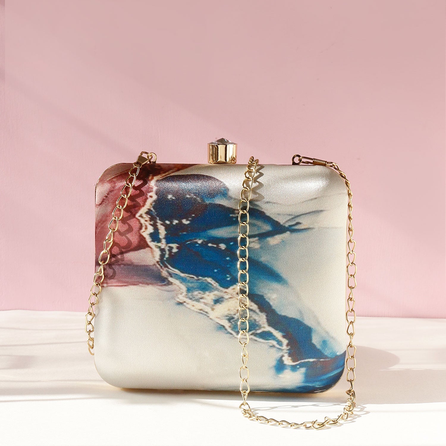 Abstract Satin Print Square Box Clutch for Women & Girls