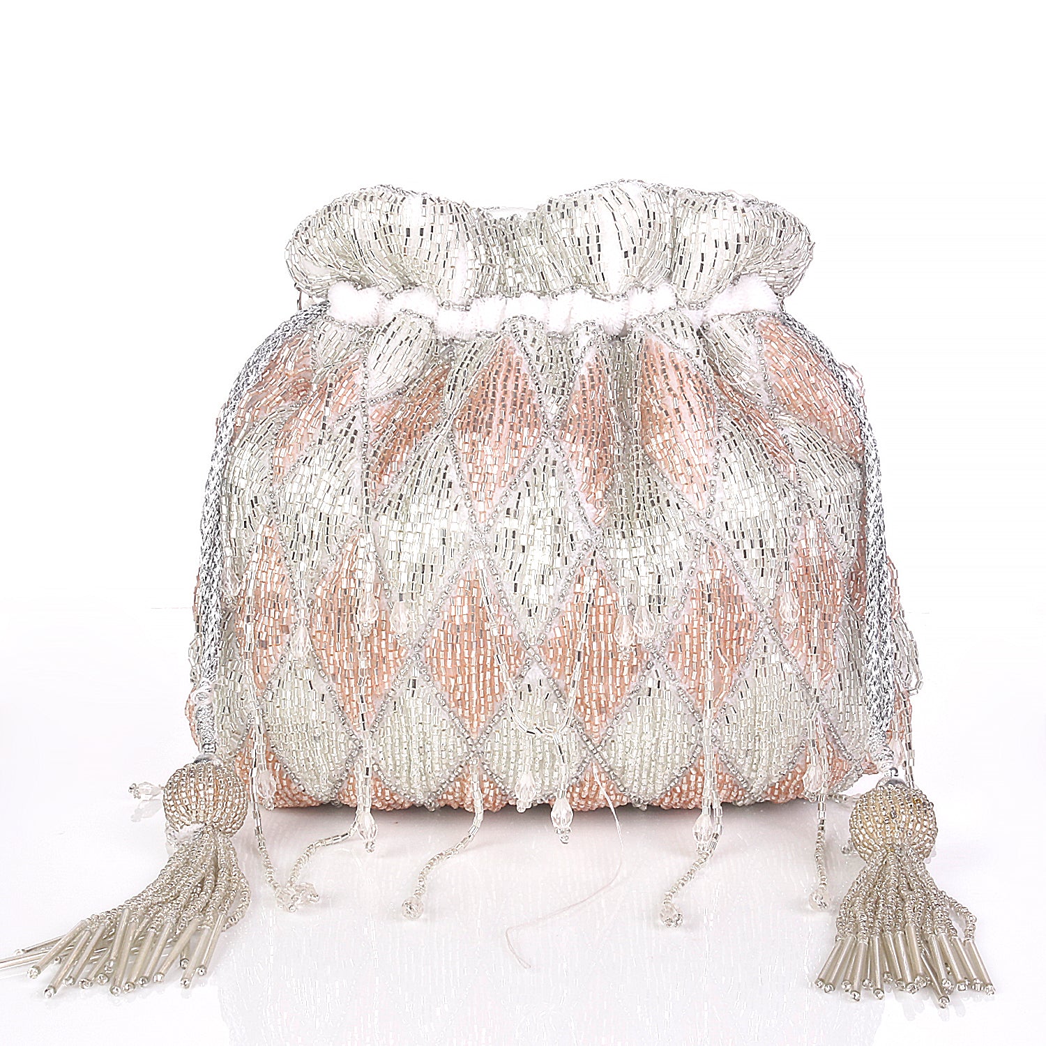 Silver With Rose Gold Embroidered Potli Bag