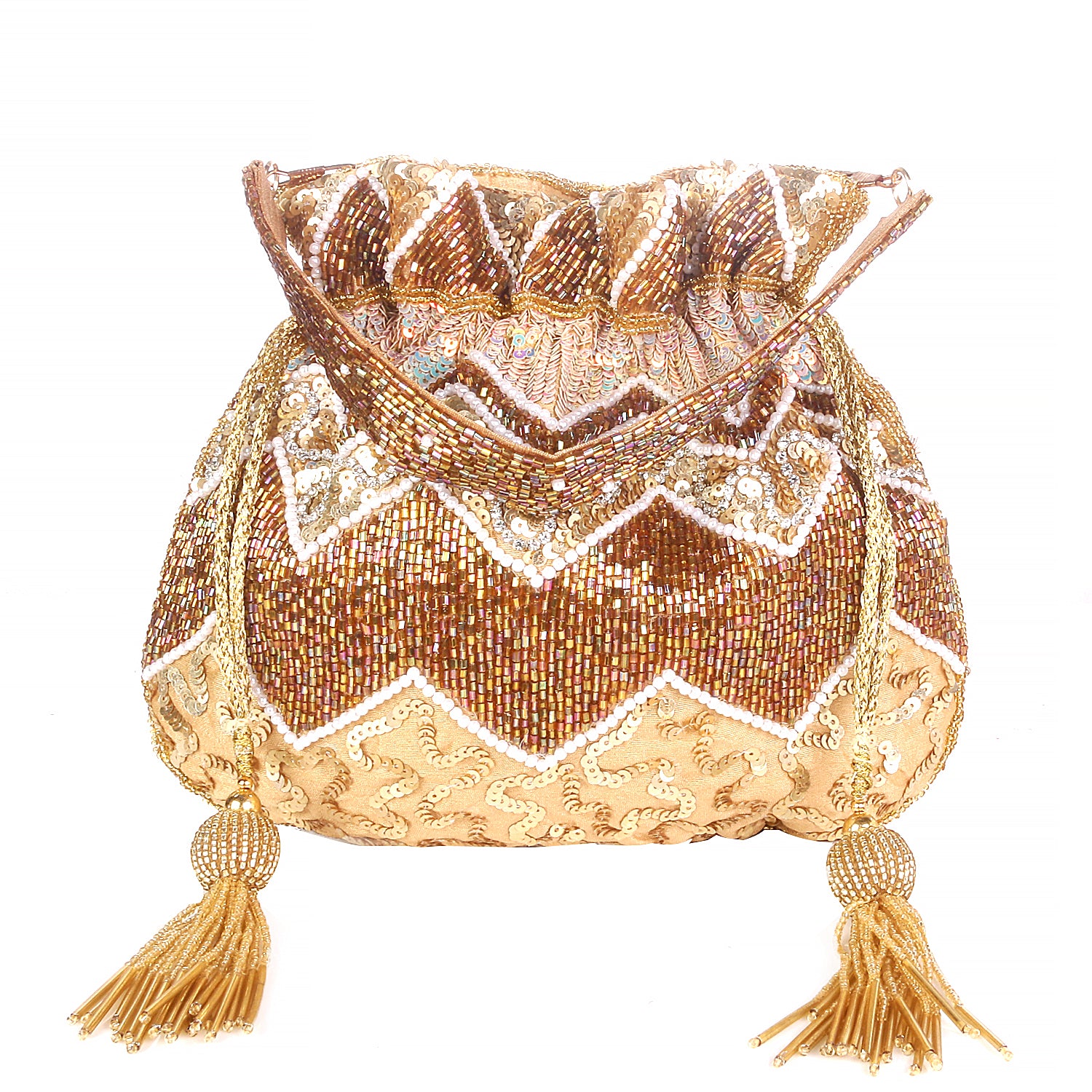 Designer Golden Embroidered Ethnic Potli Bag